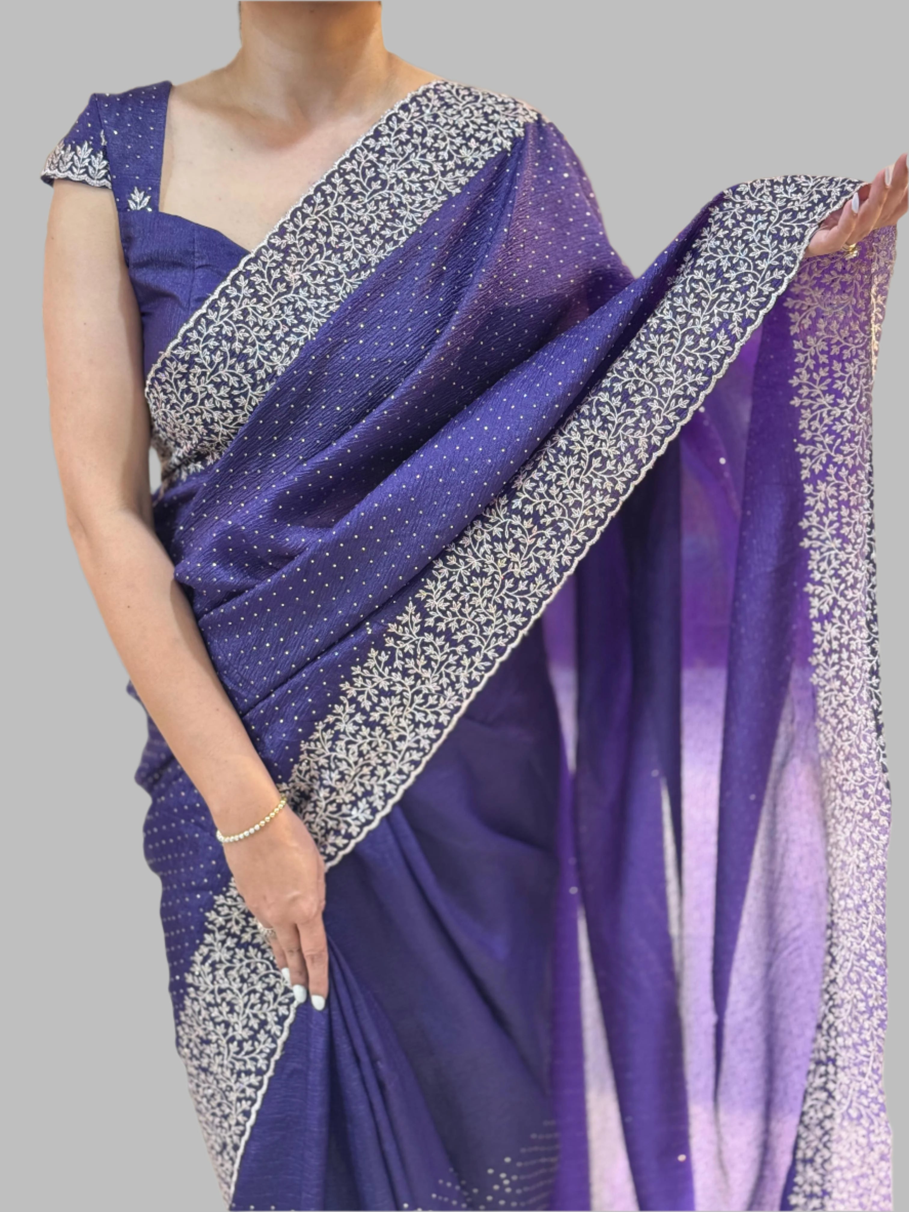 Purple dola crush stone work silk saree