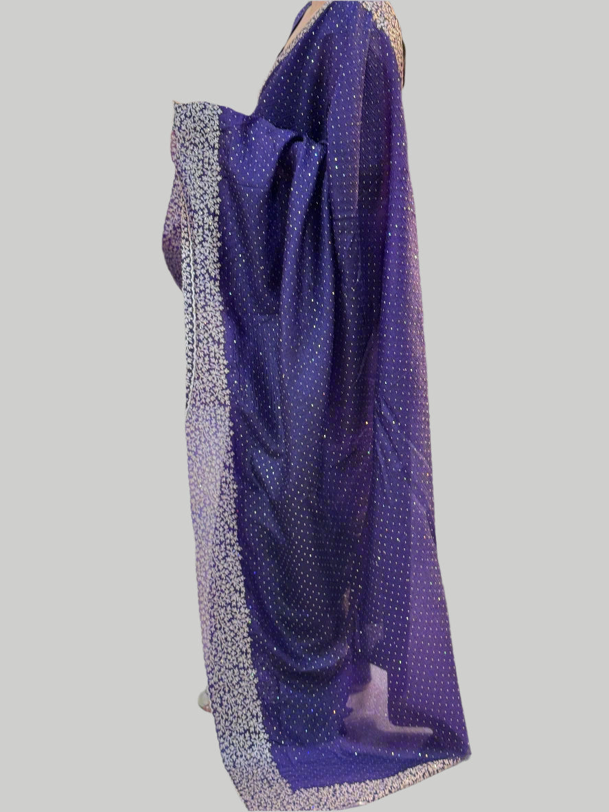 Purple dola crush stone work silk saree
