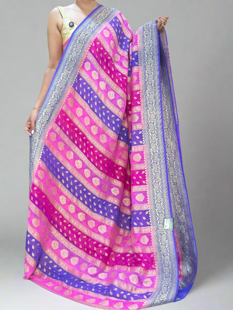 Pink rankart pure georgette benaras saree