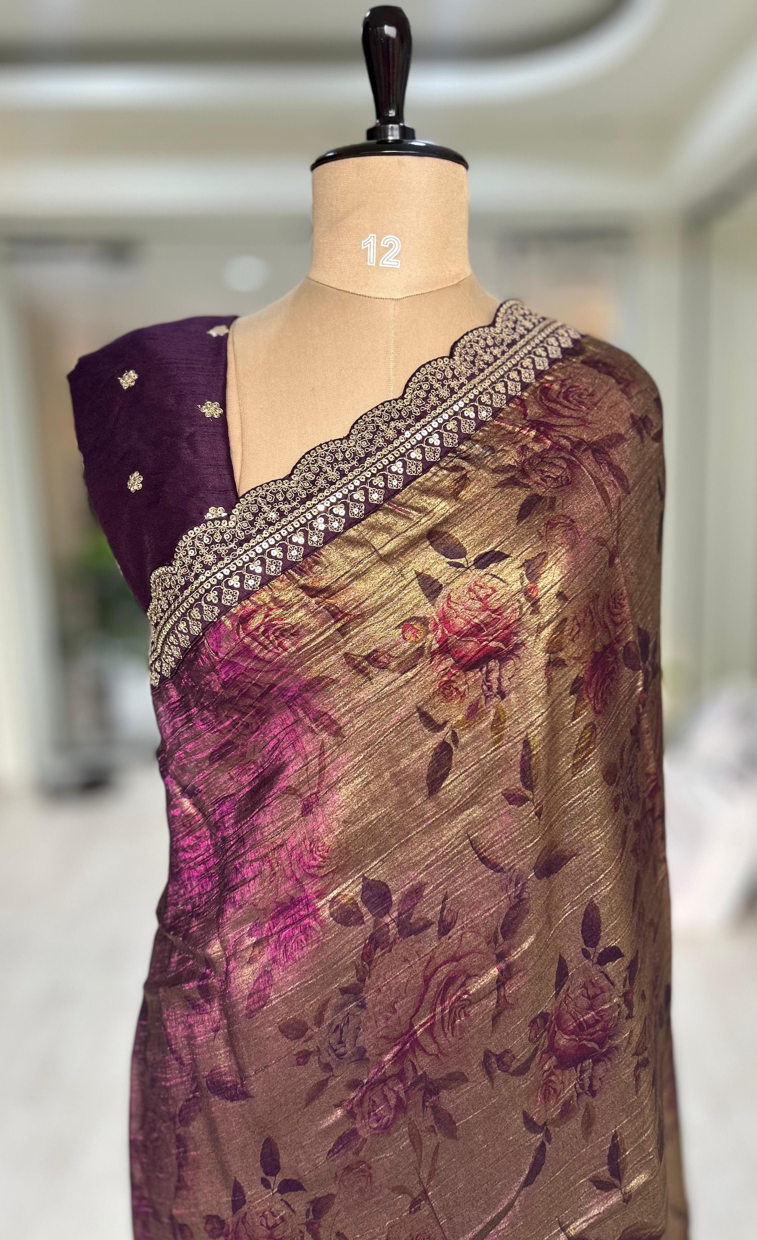 Purple digital print 07 crush tissue party wear saree