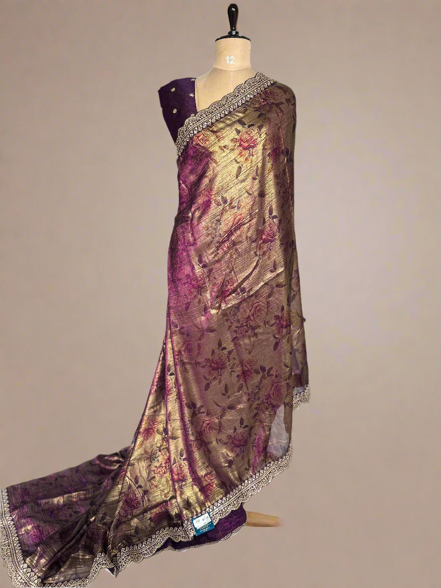 Purple digital print 07 crush tissue party wear saree