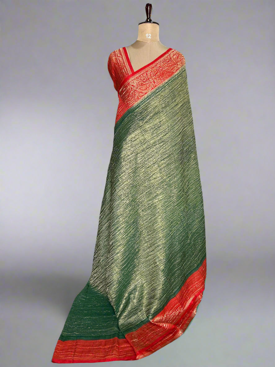Green n red 07 crush tissue saree