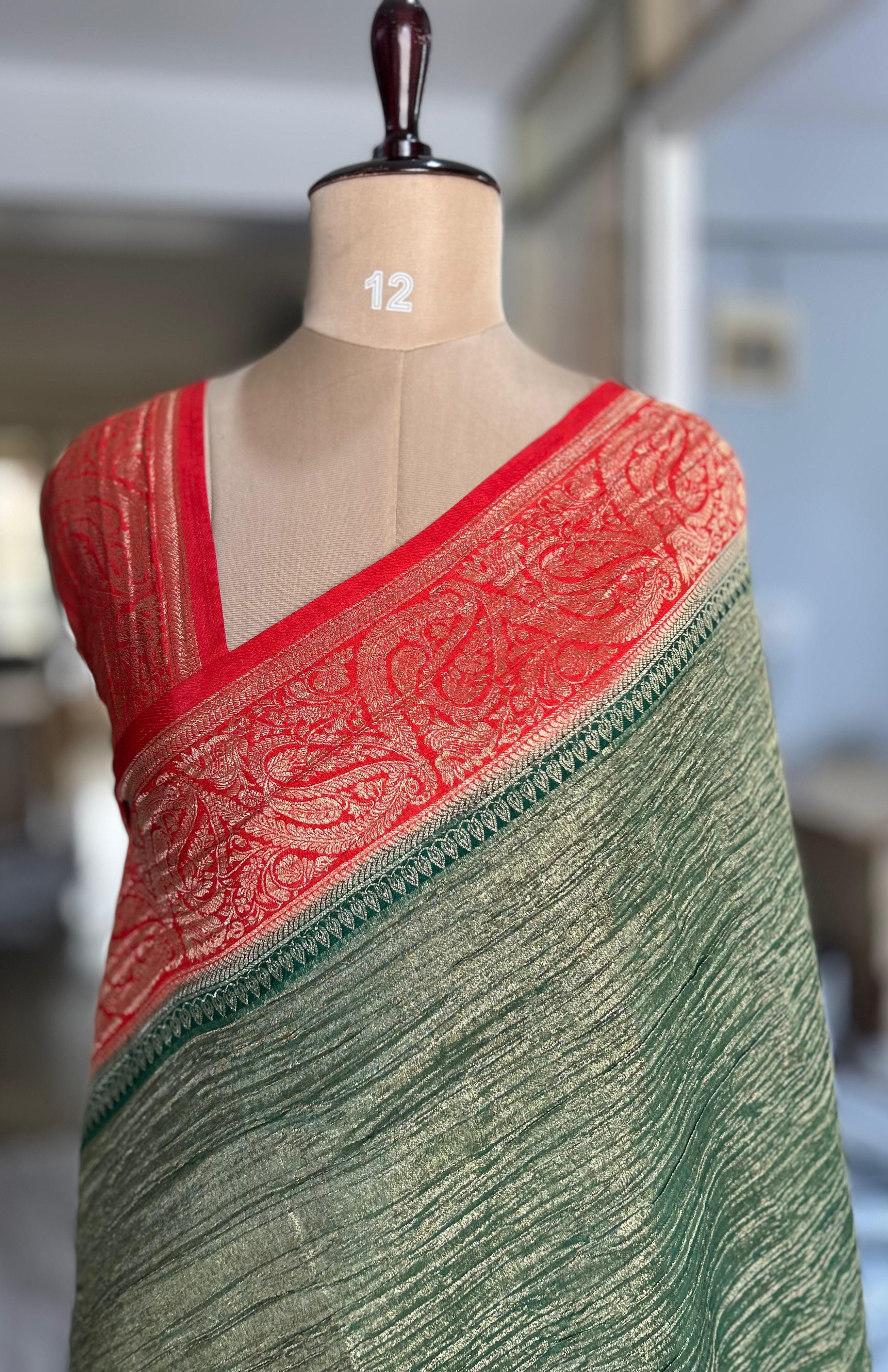 Green n red 07 crush tissue saree