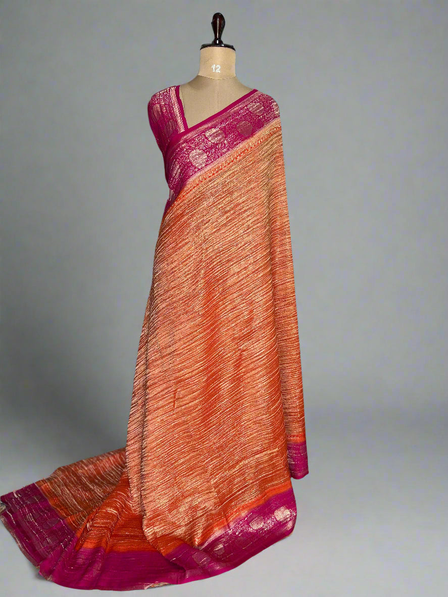 Orange n pink 07 crush tissue saree