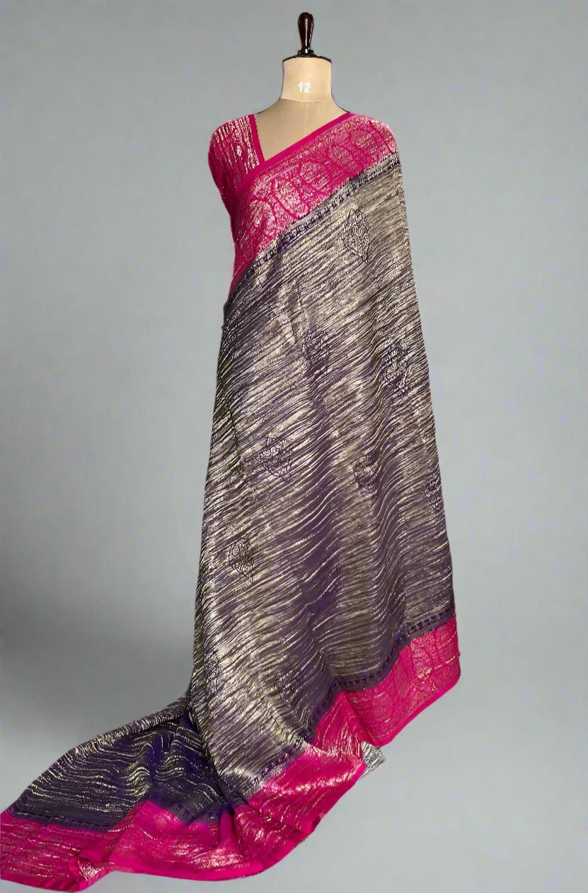 Purple n pink 07 crush tissue saree