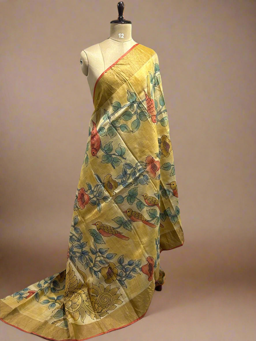 Hand painted pure Tussar silk saree