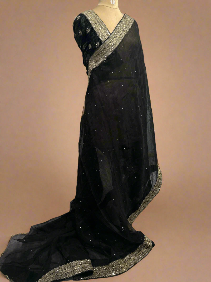 Black sabyasachi inspired pure organza saree