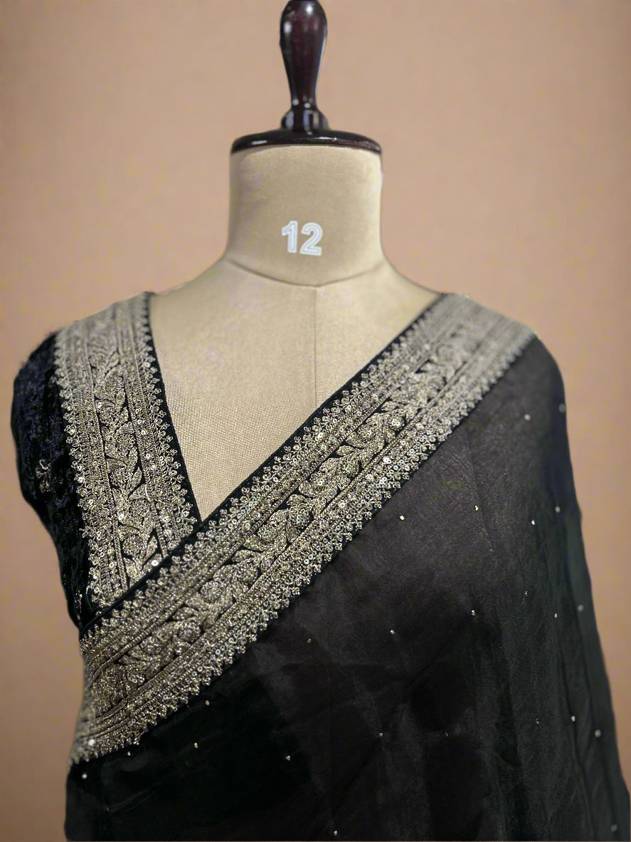 Black sabyasachi inspired pure organza saree