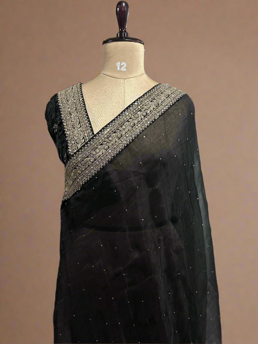 Black sabyasachi inspired pure organza saree