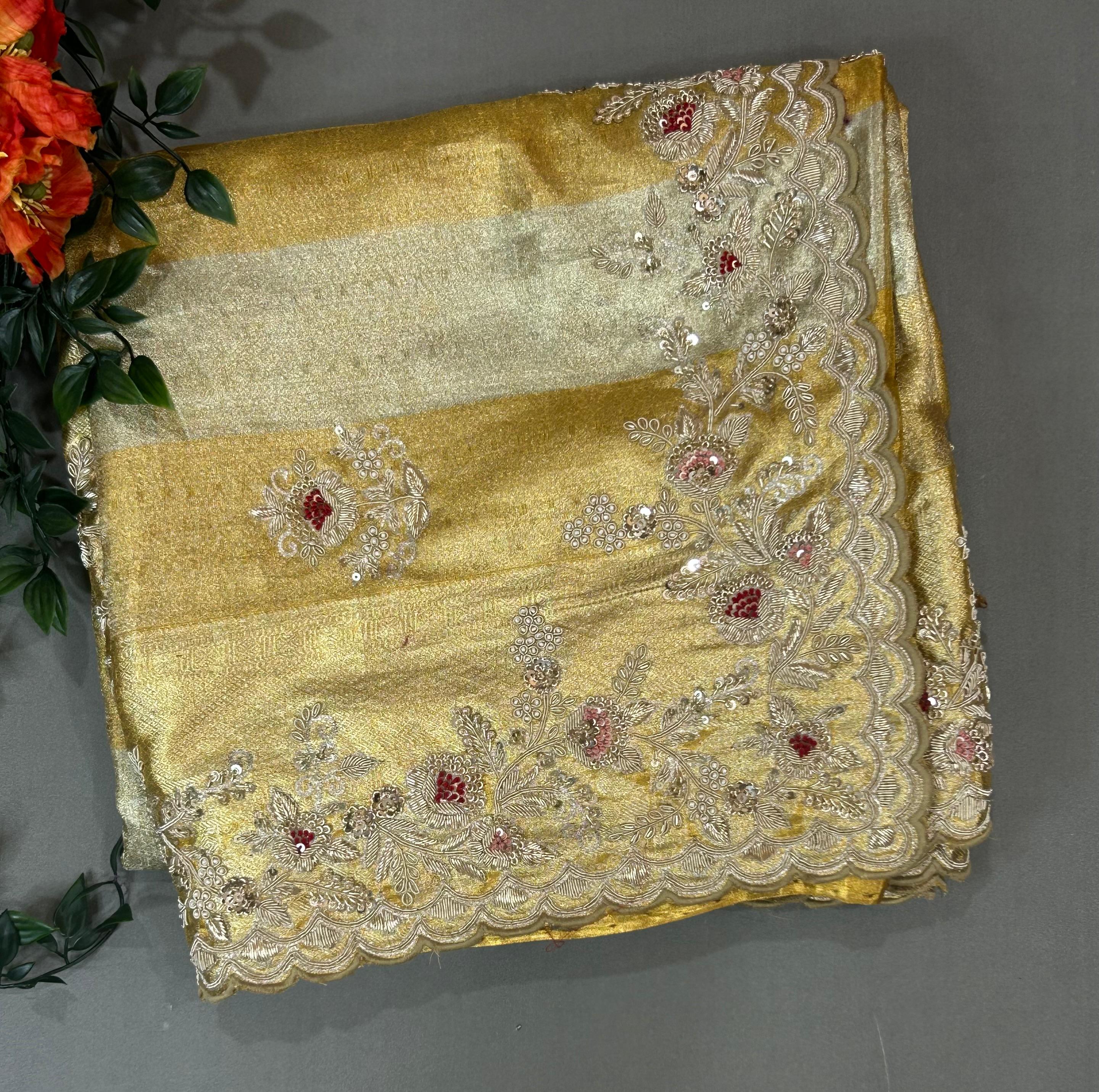 Golden and silver shade stripes  pure kanchipuram handwork-07 saree