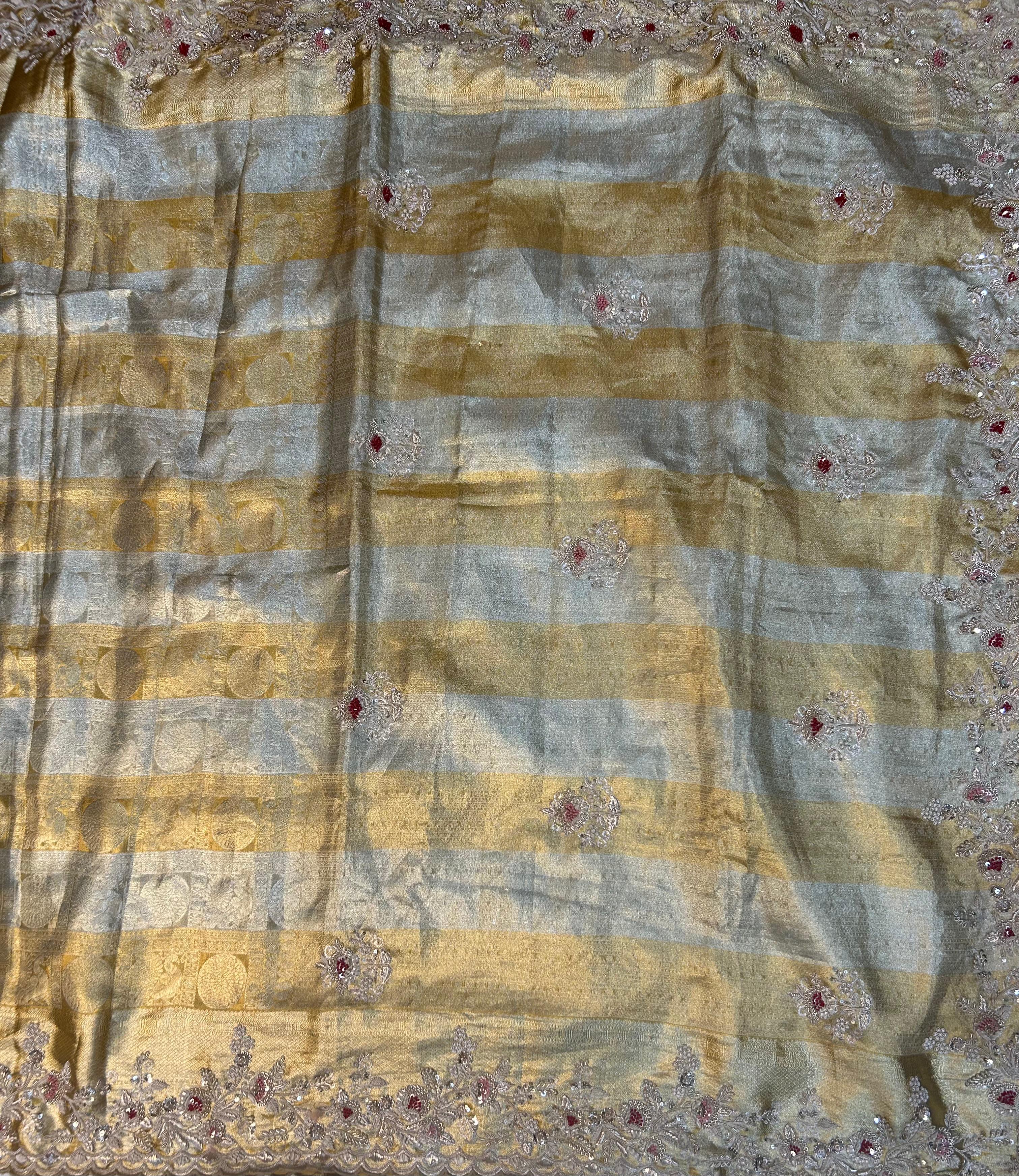 Golden and silver shade stripes  pure kanchipuram handwork-07 saree