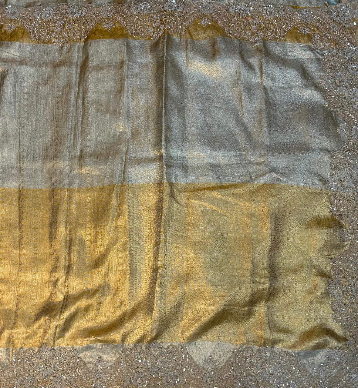 Golden and silver shade pure kanchipuram handwork-07 saree