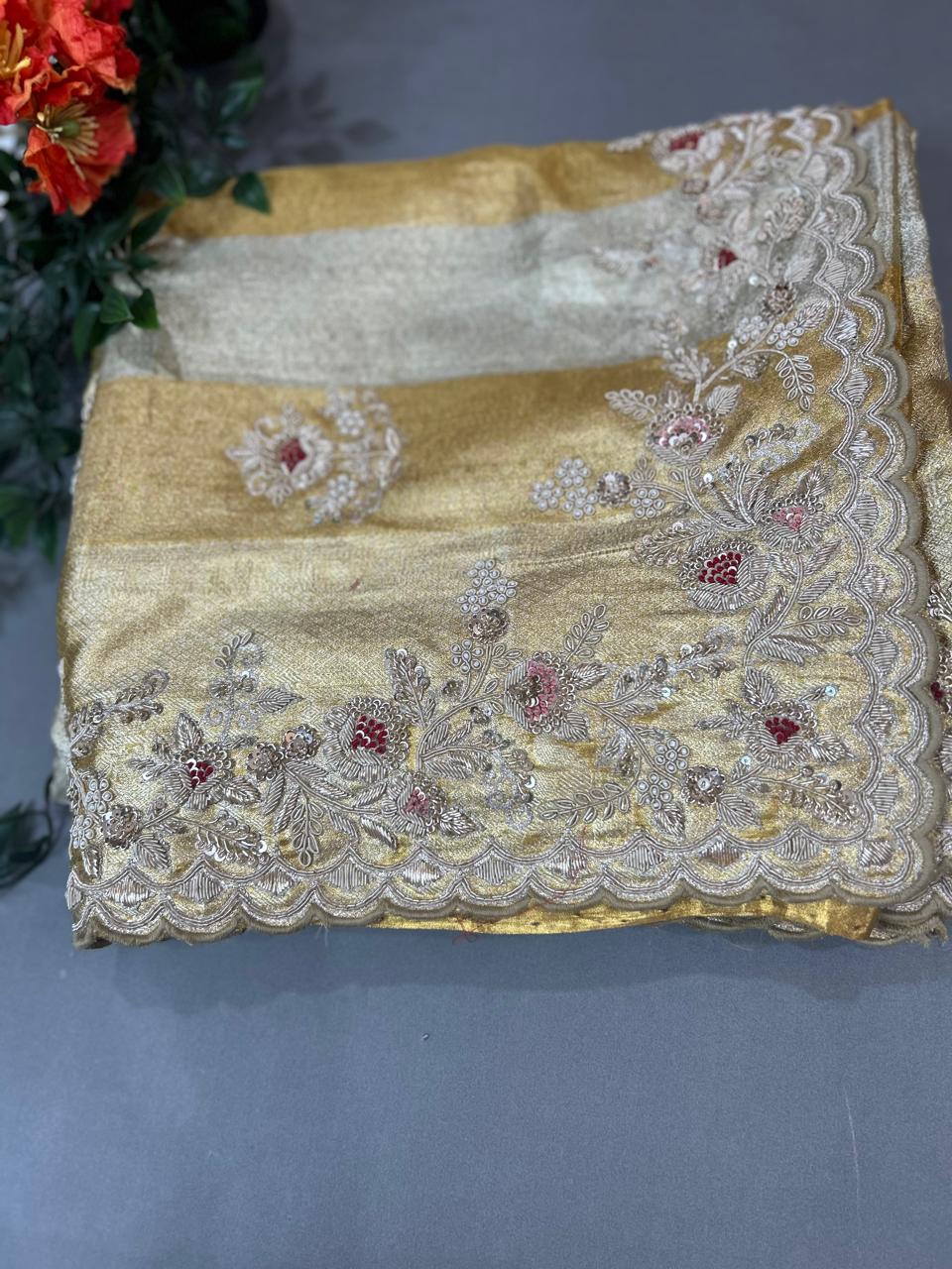 Golden and silver shade stripes  pure kanchipuram handwork-07 saree