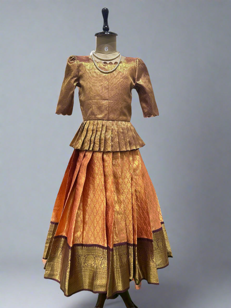 Orange brown kids semi Kanchi Lehenga