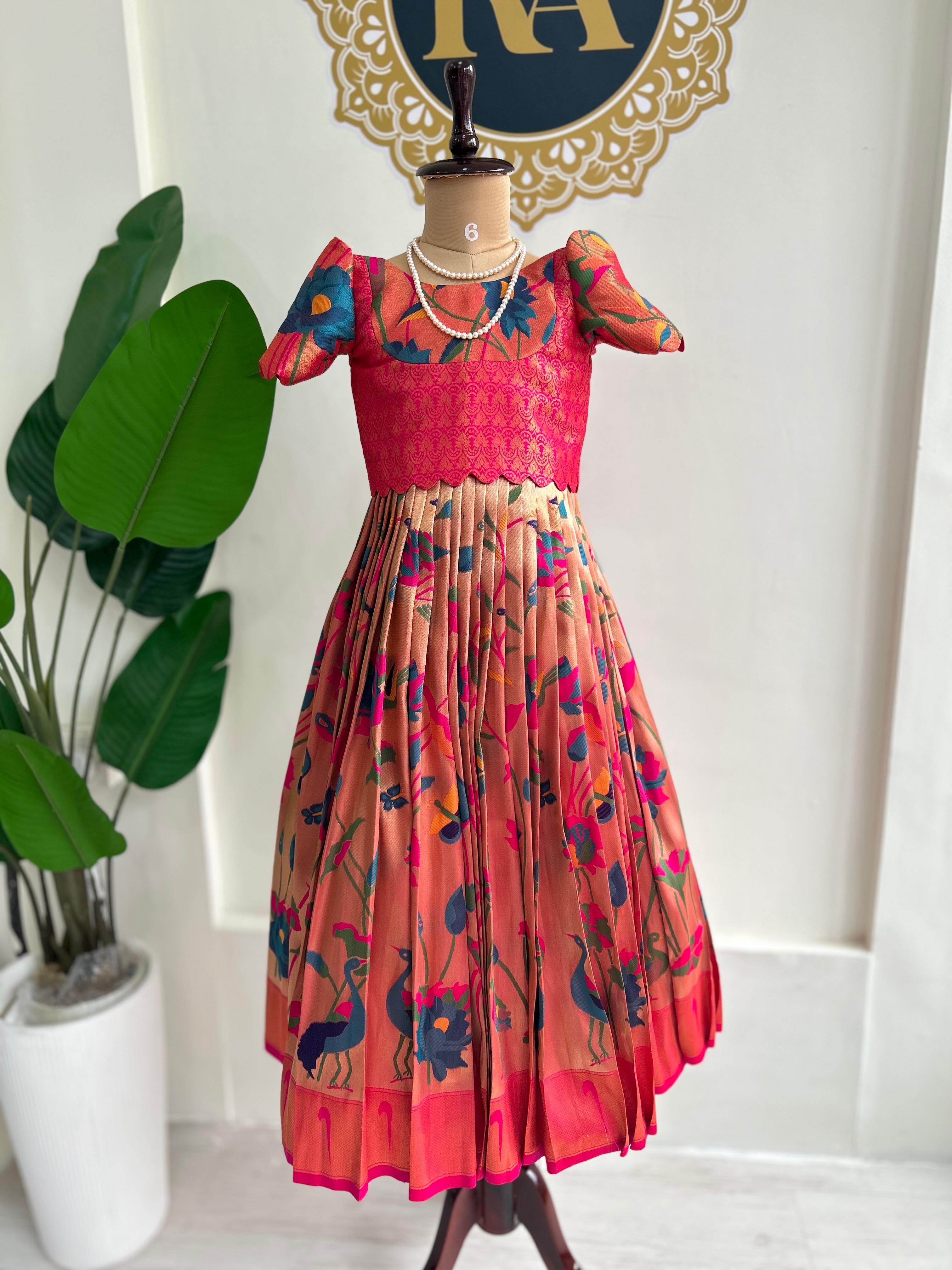 Multicolour kids semi Kanchi Lehenga