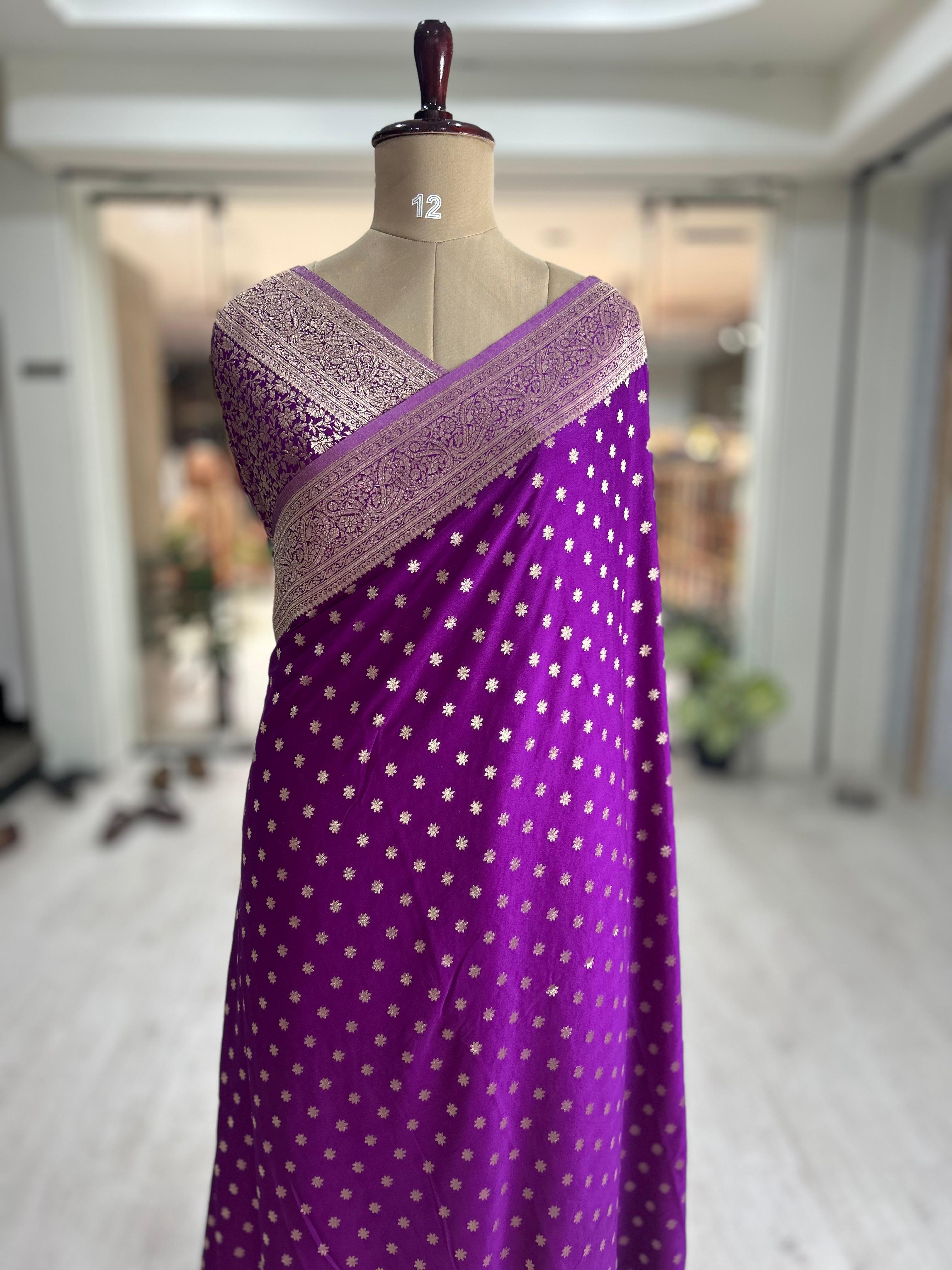 Purple star butta 07 soft crepe silk saree