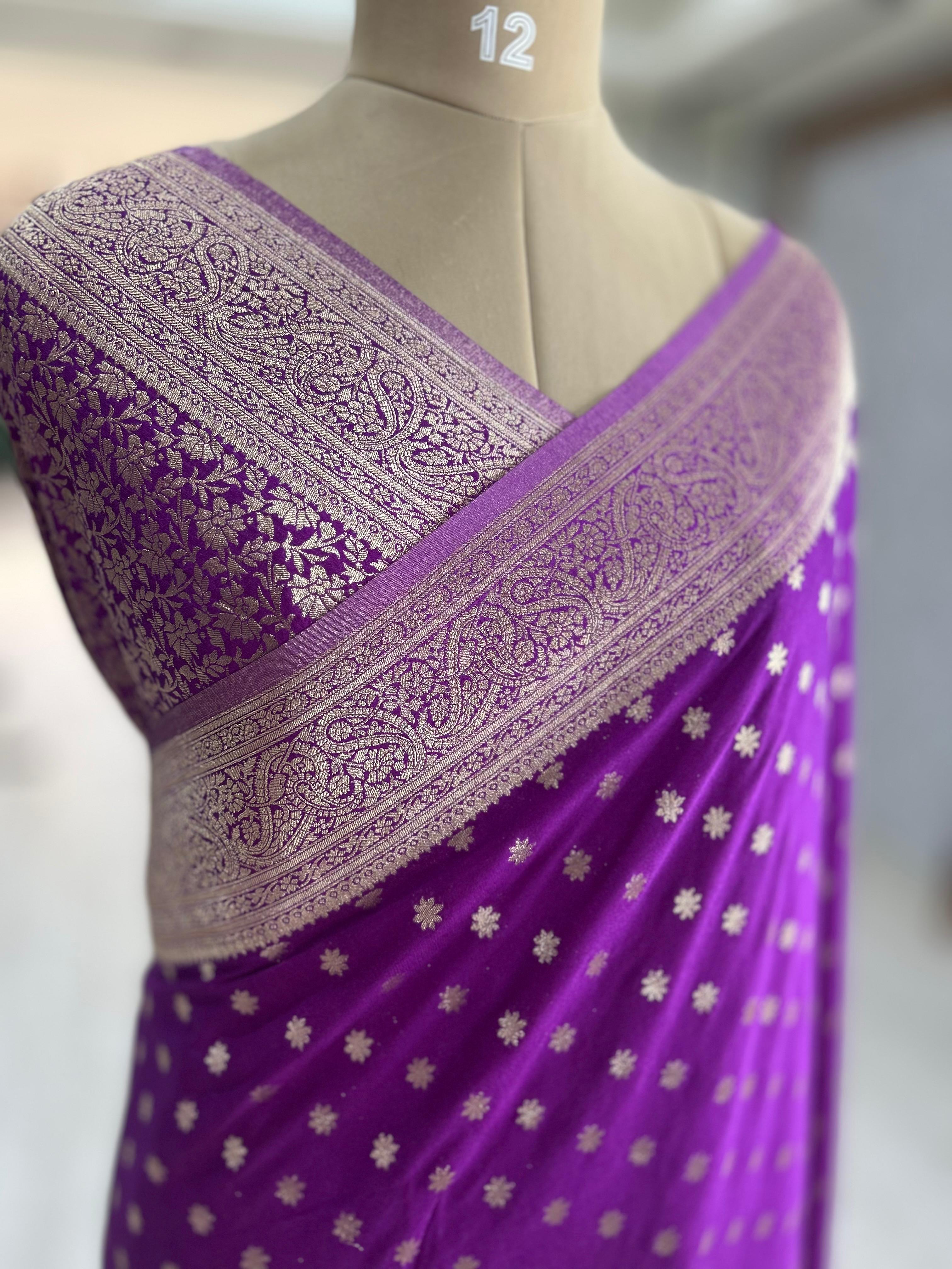 Purple star butta 07 soft crepe silk saree