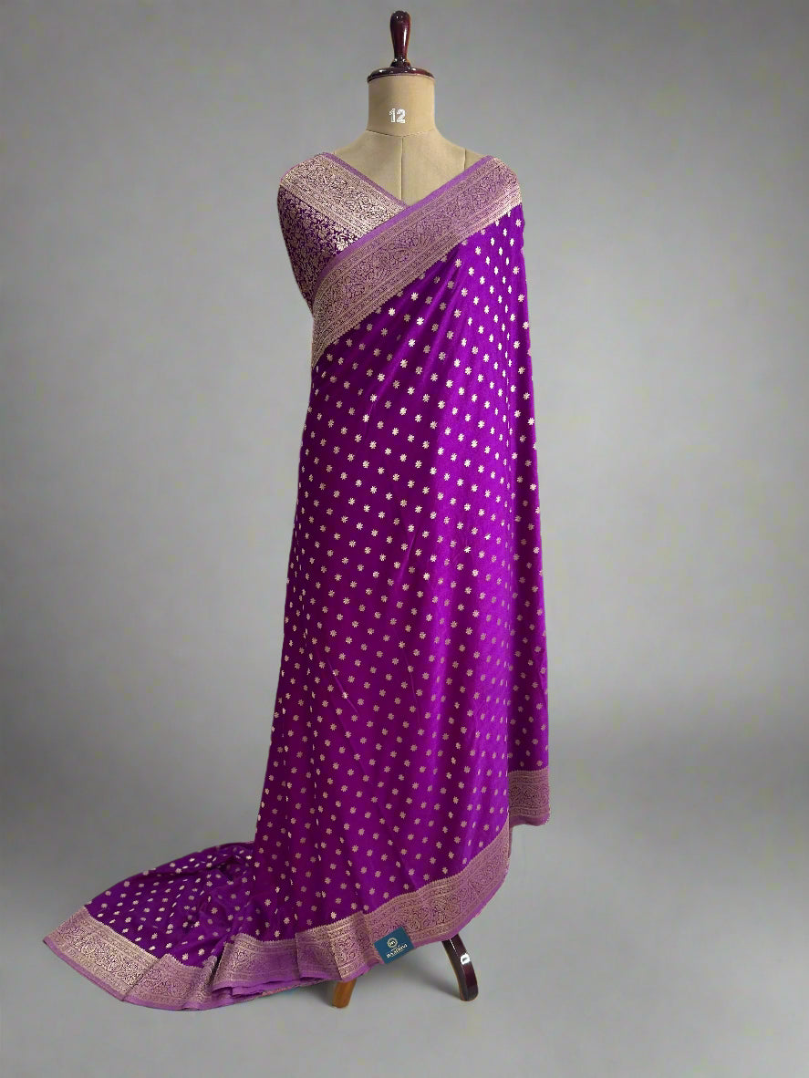 Purple star butta 07 soft crepe silk saree