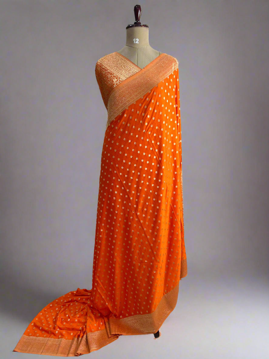 Orange star butta 07 soft crepe silk saree (RR)