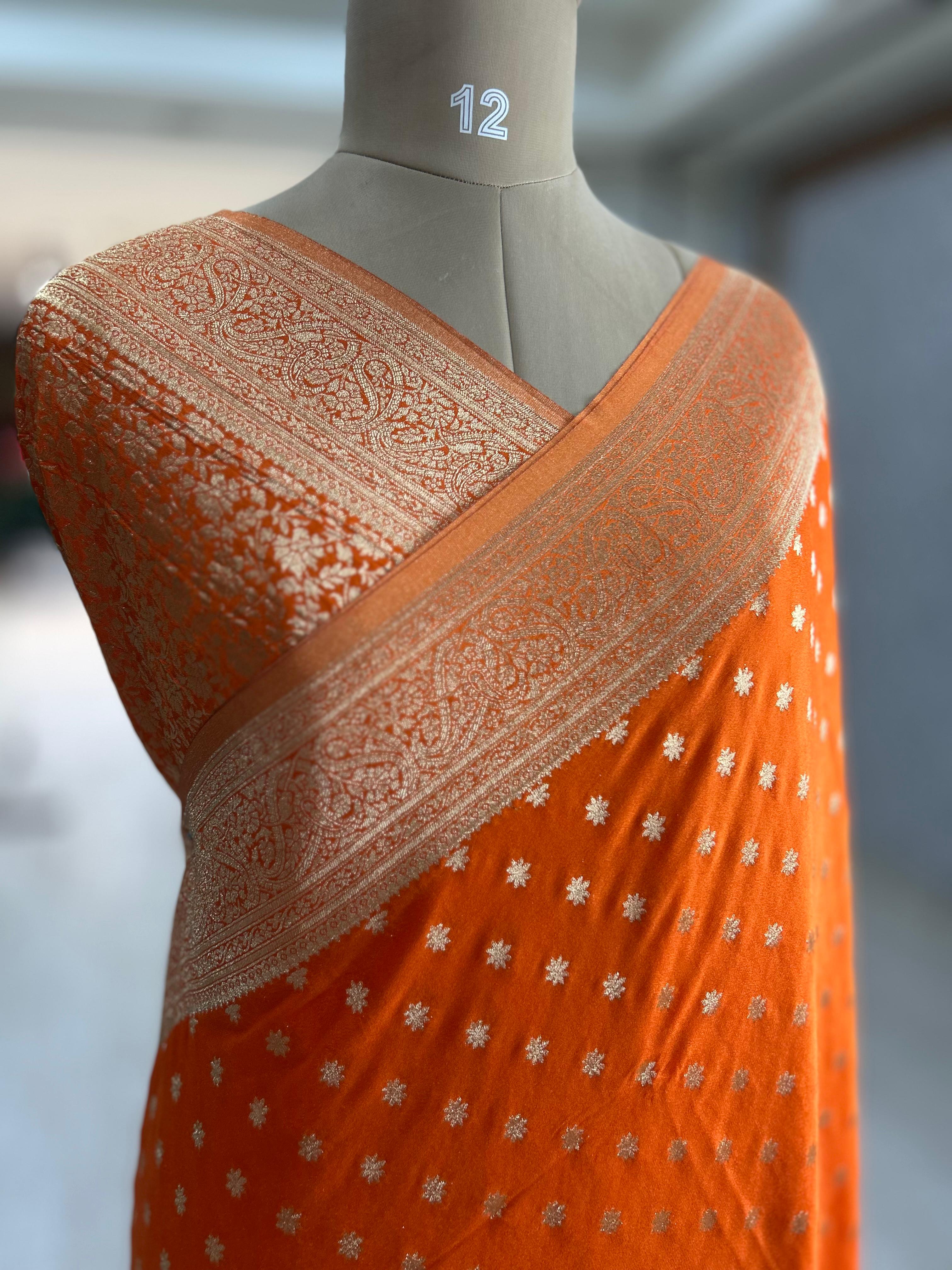 Orange star butta 07 soft crepe silk saree (RR)
