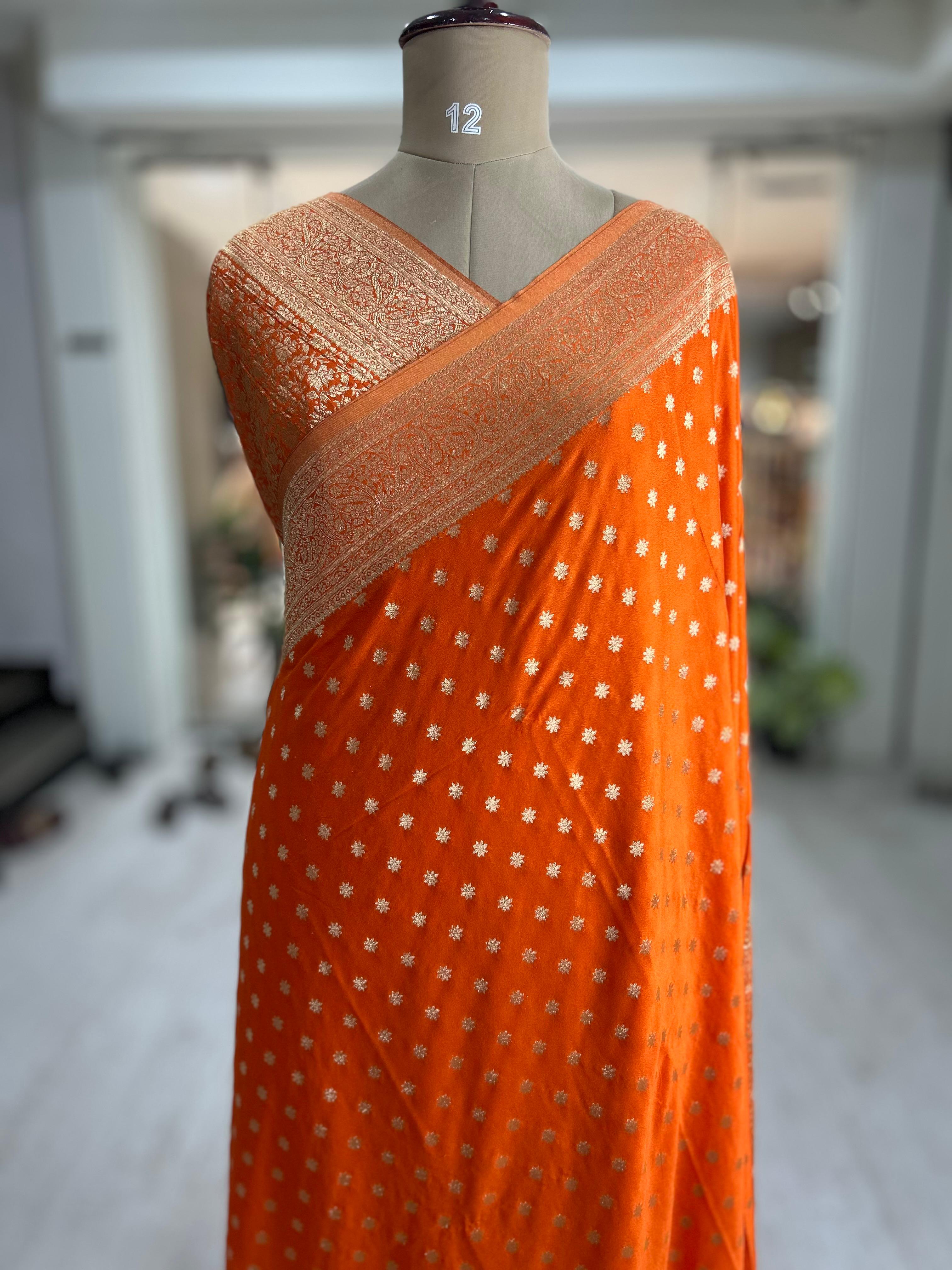 Orange star butta 07 soft crepe silk saree (RR)