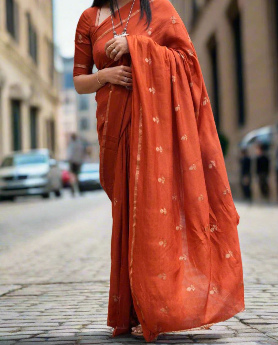 Rust orange 08 jute linen saree
