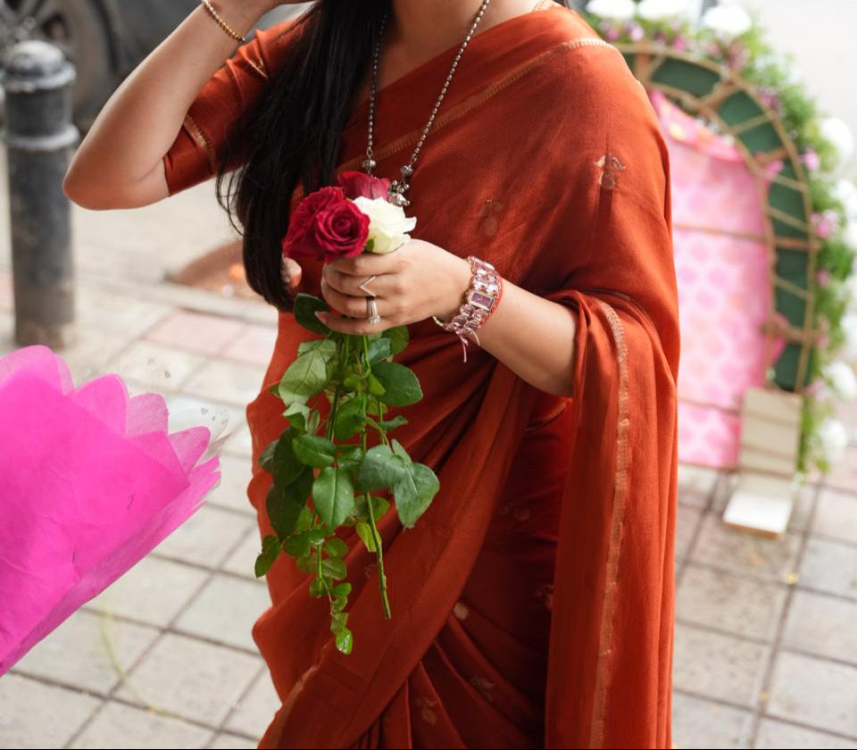 Rust orange 08 jute linen saree
