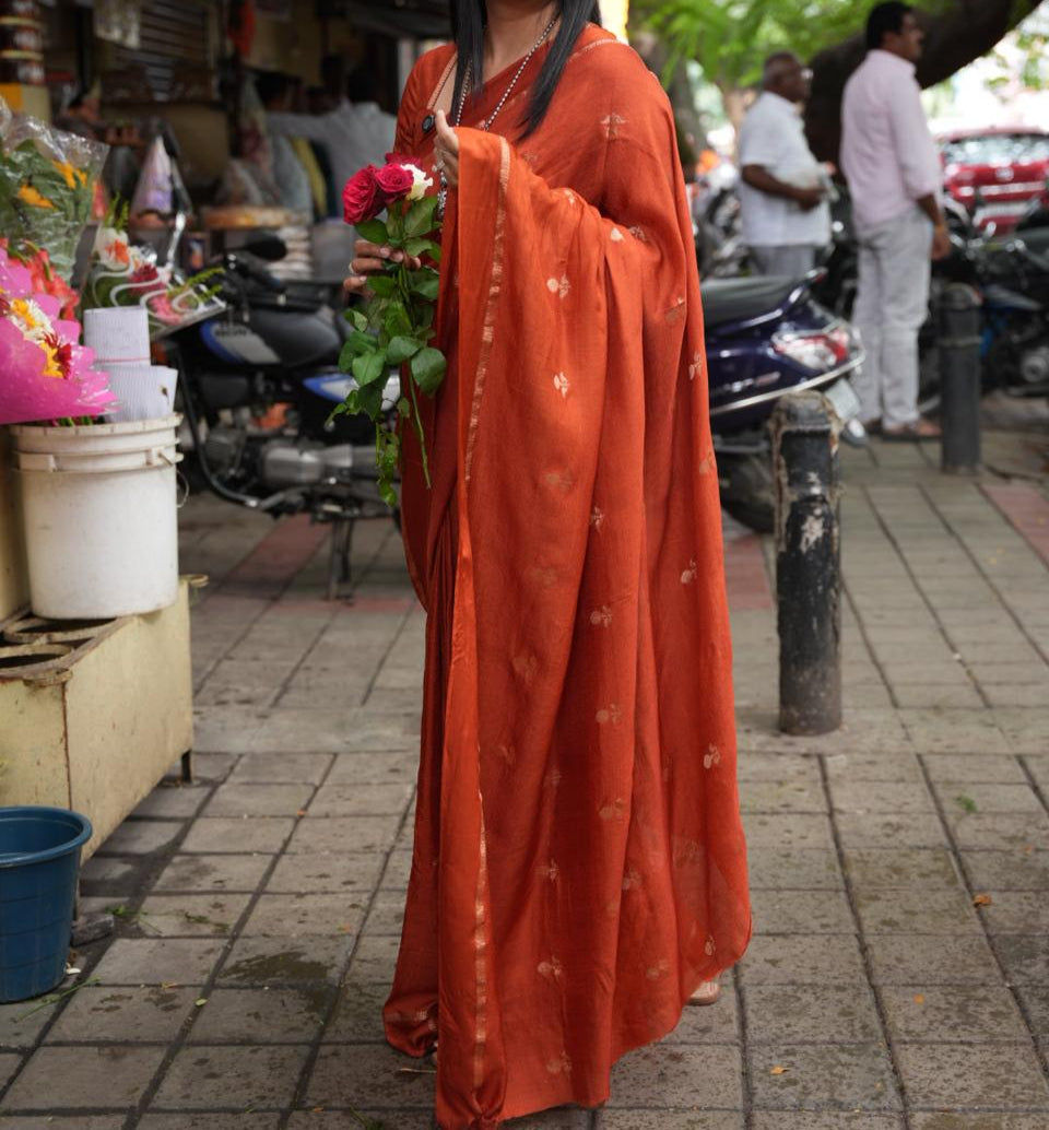 Rust orange 08 jute linen saree