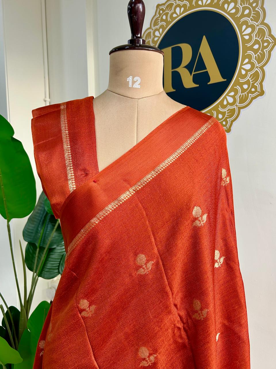 Rust orange 08 jute linen saree
