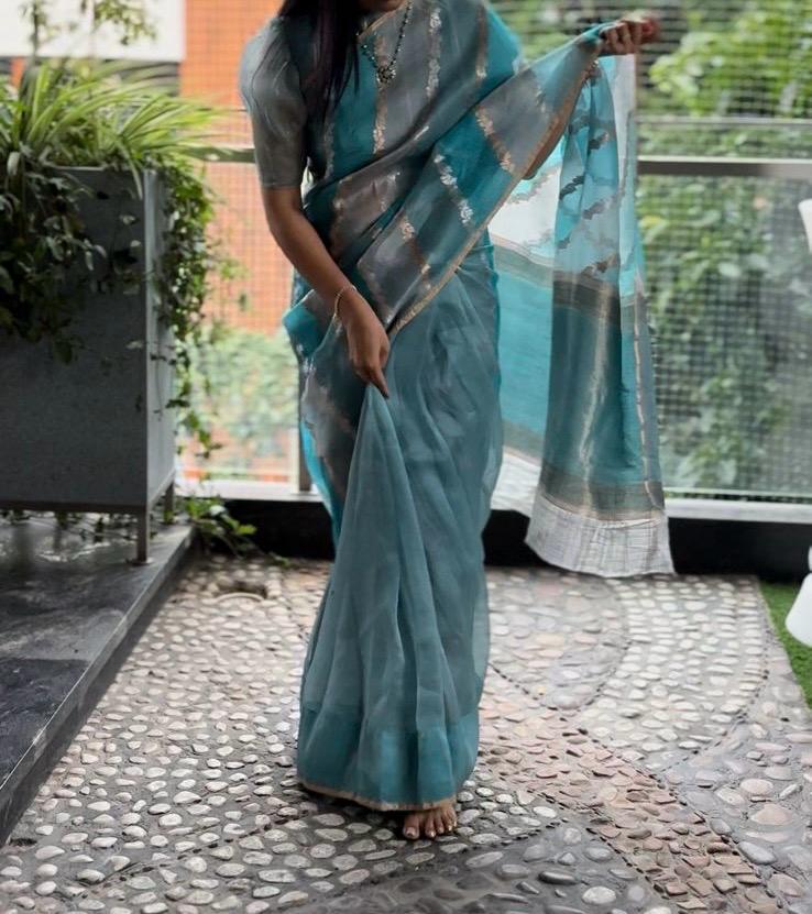 Multitone stripes kora organza-08 stripes saree