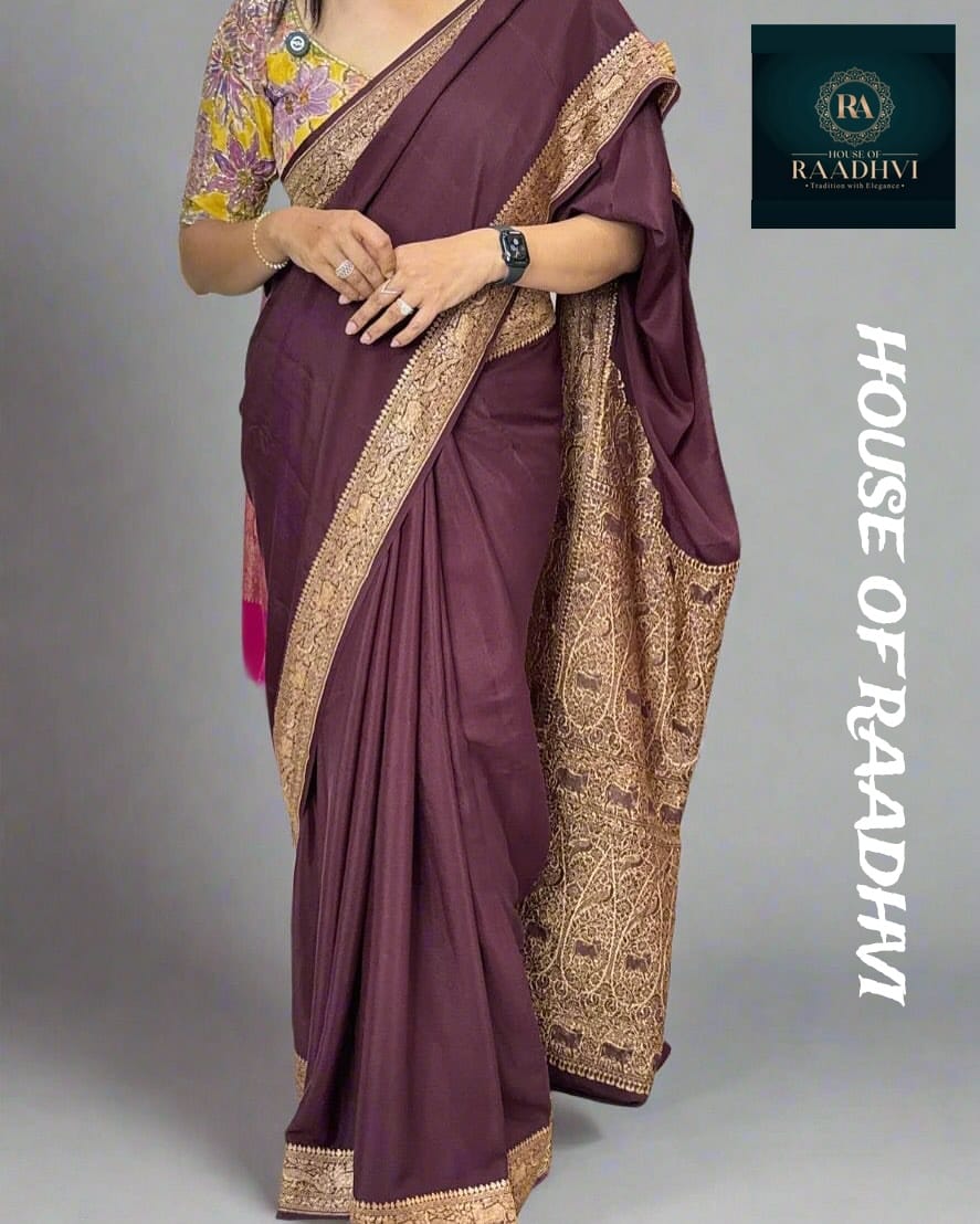 Dark brown banaras pure crepe-08 silk saree