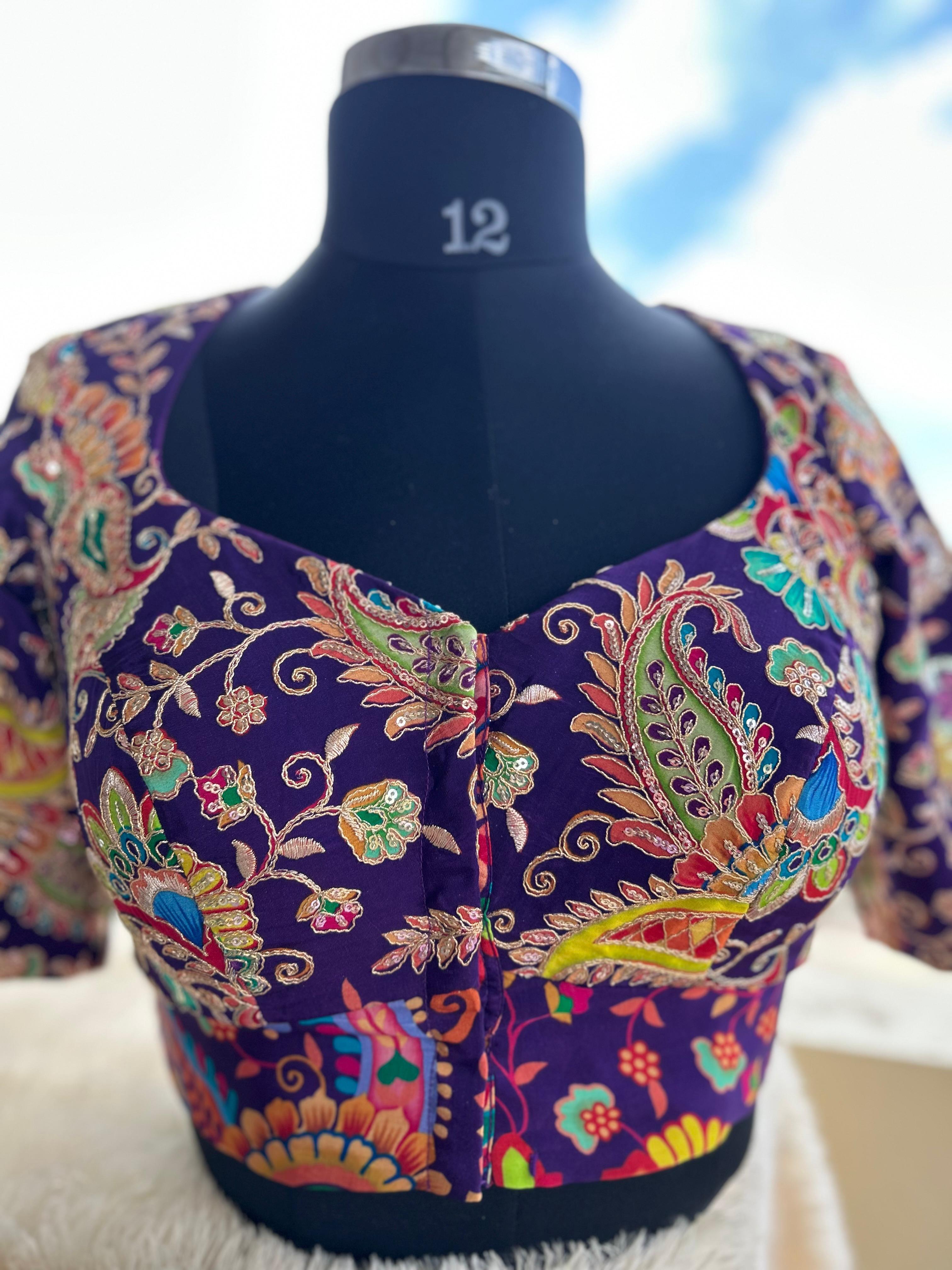 Purple kalamkari crepe blouse