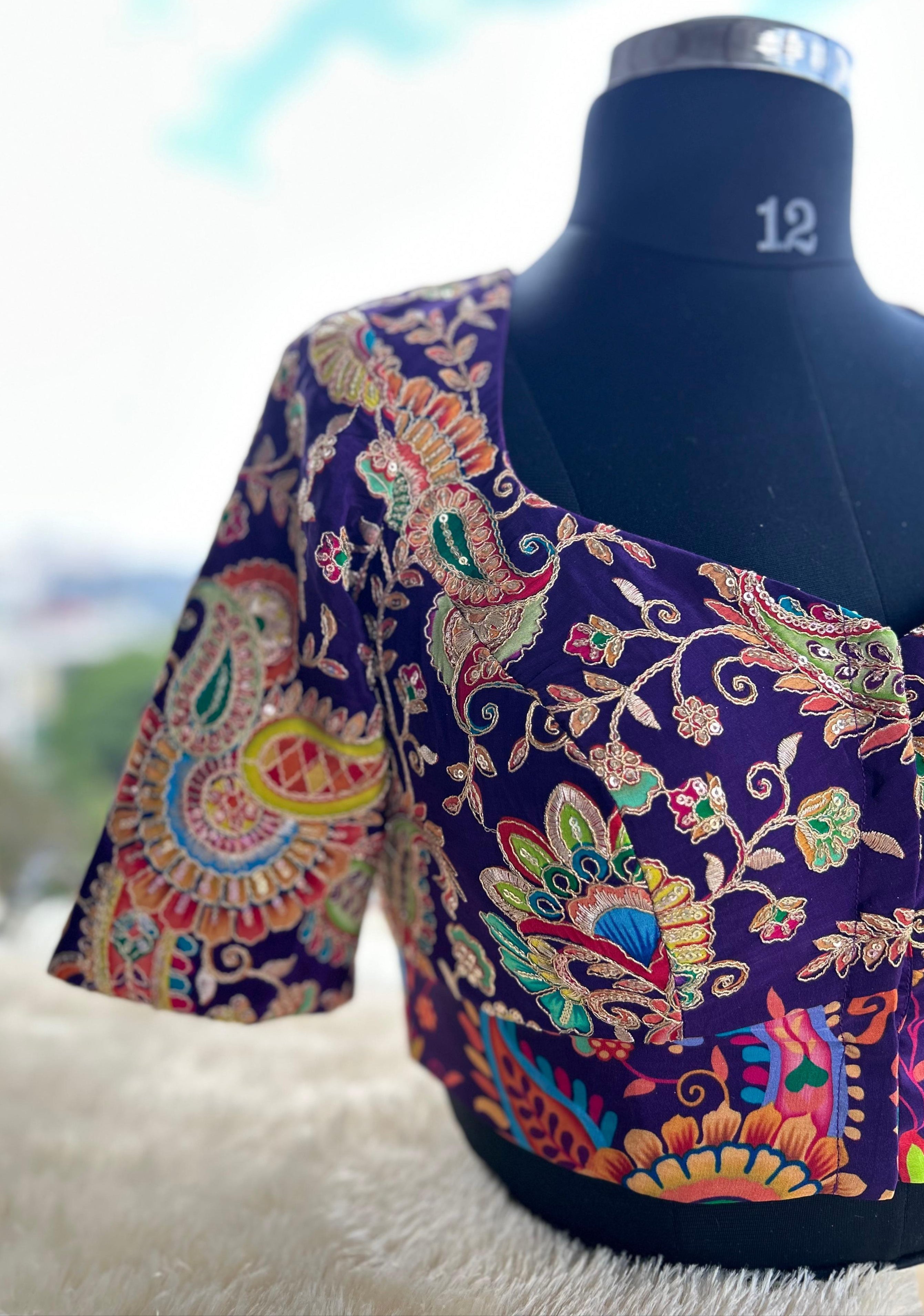 Purple kalamkari crepe blouse