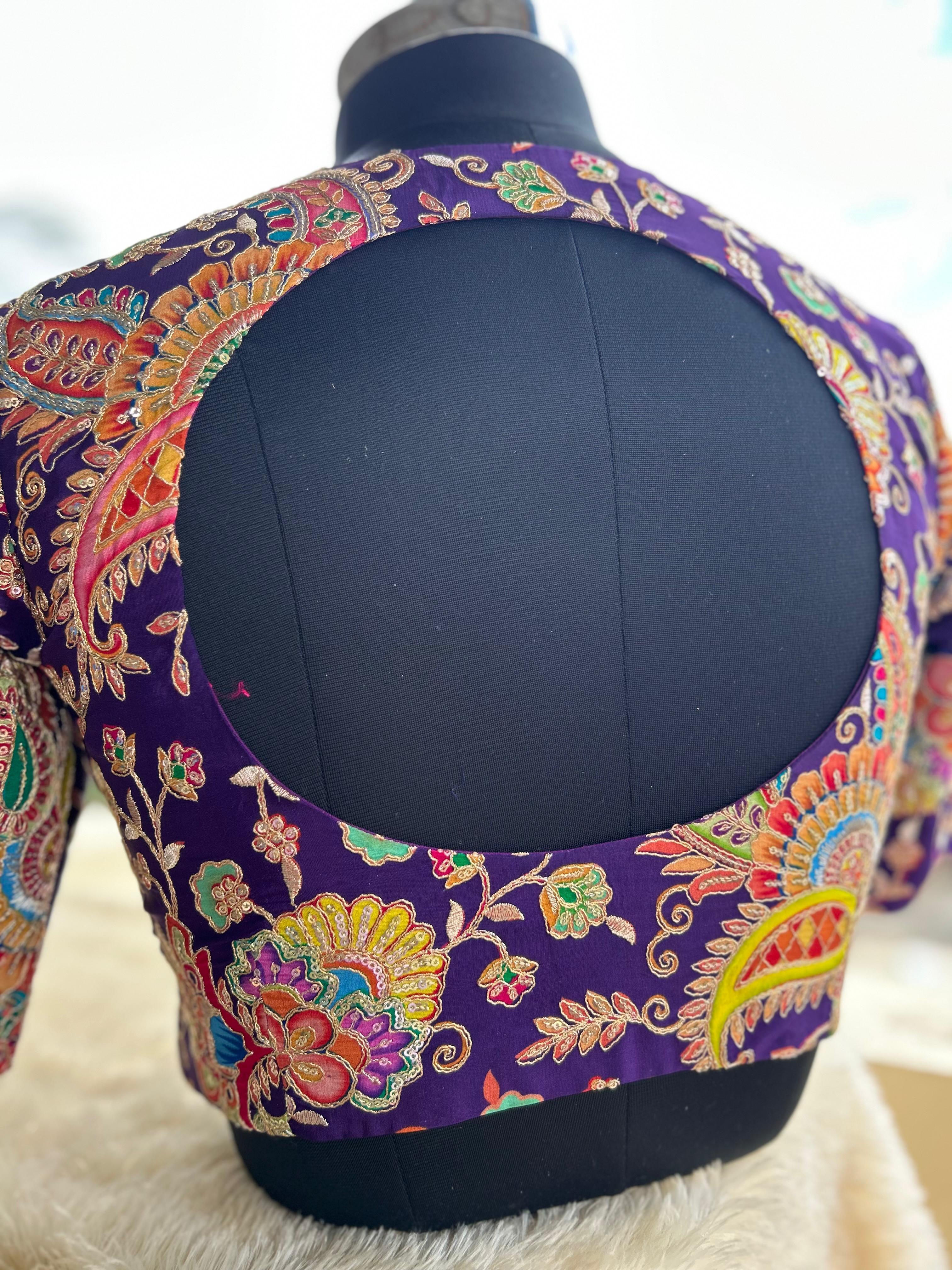 Purple kalamkari crepe blouse