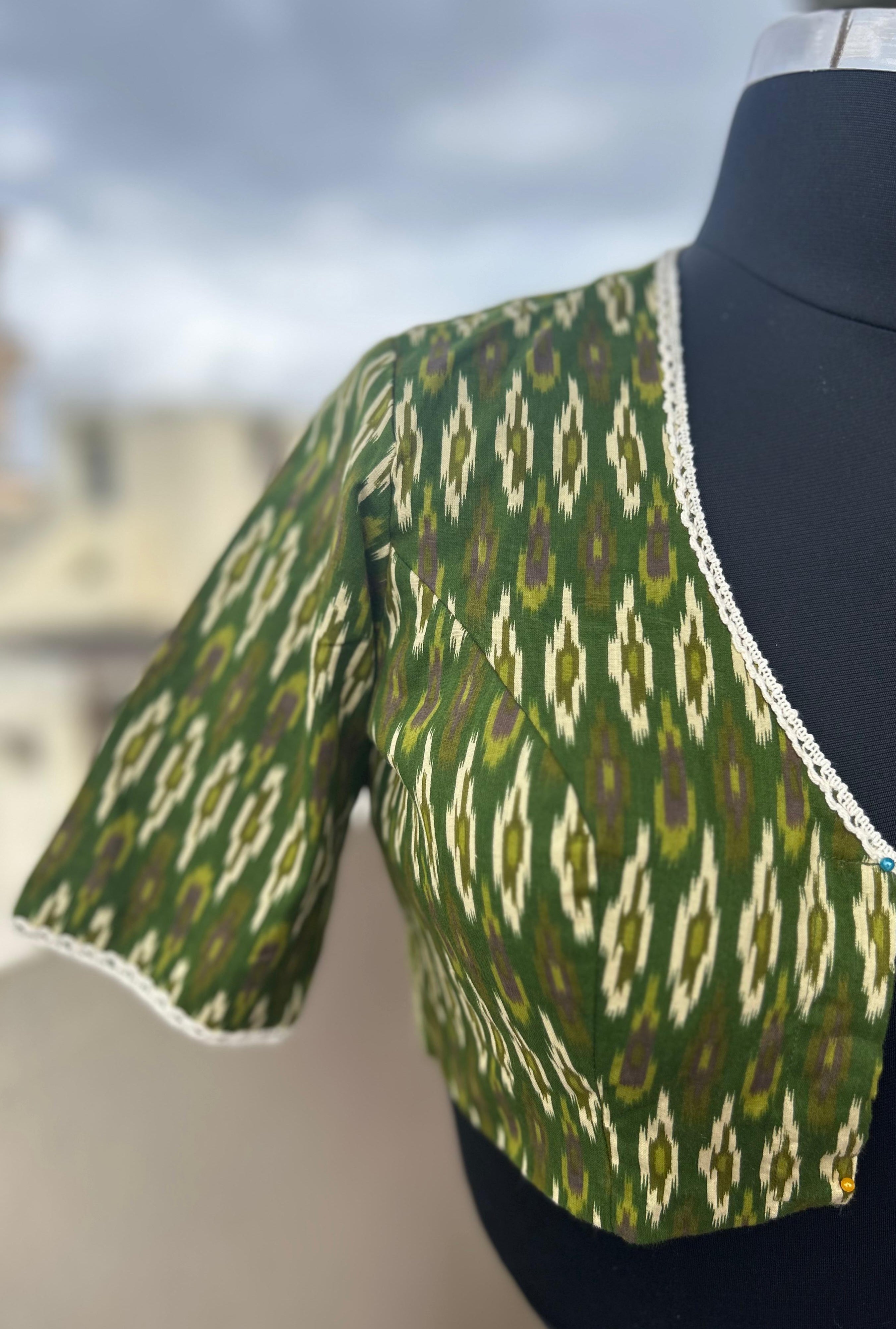 Mehandi green pochampally cotton blouse