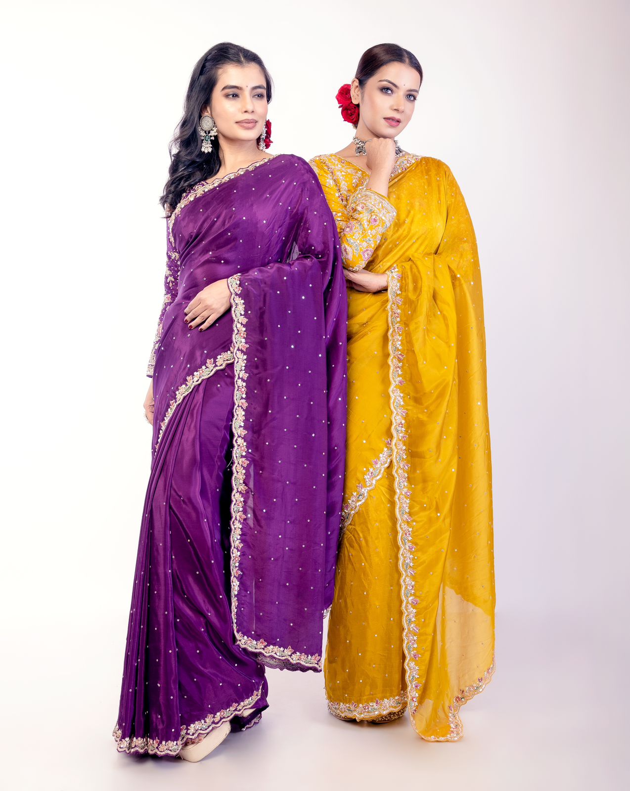 Mustard yellow handwork stitched blouse designer party saree