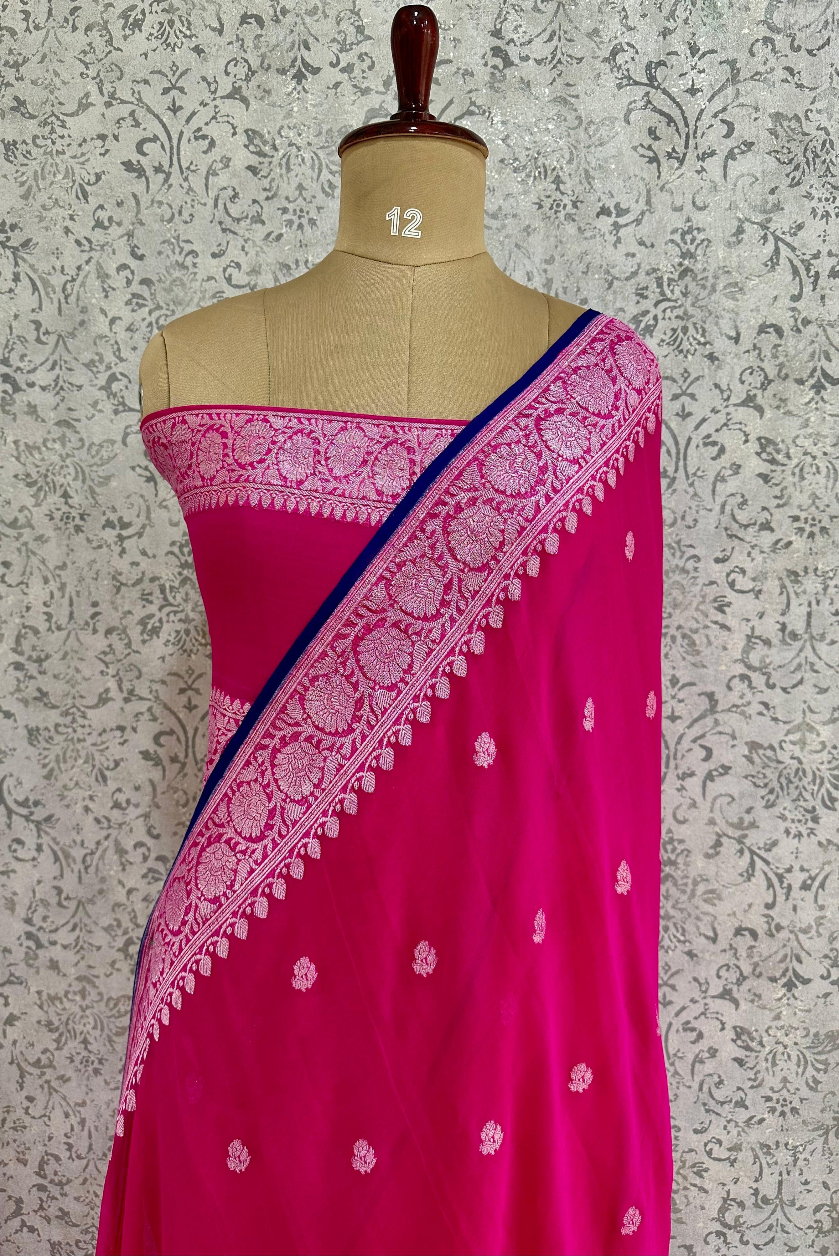Pink benarasi pure chiffon saree