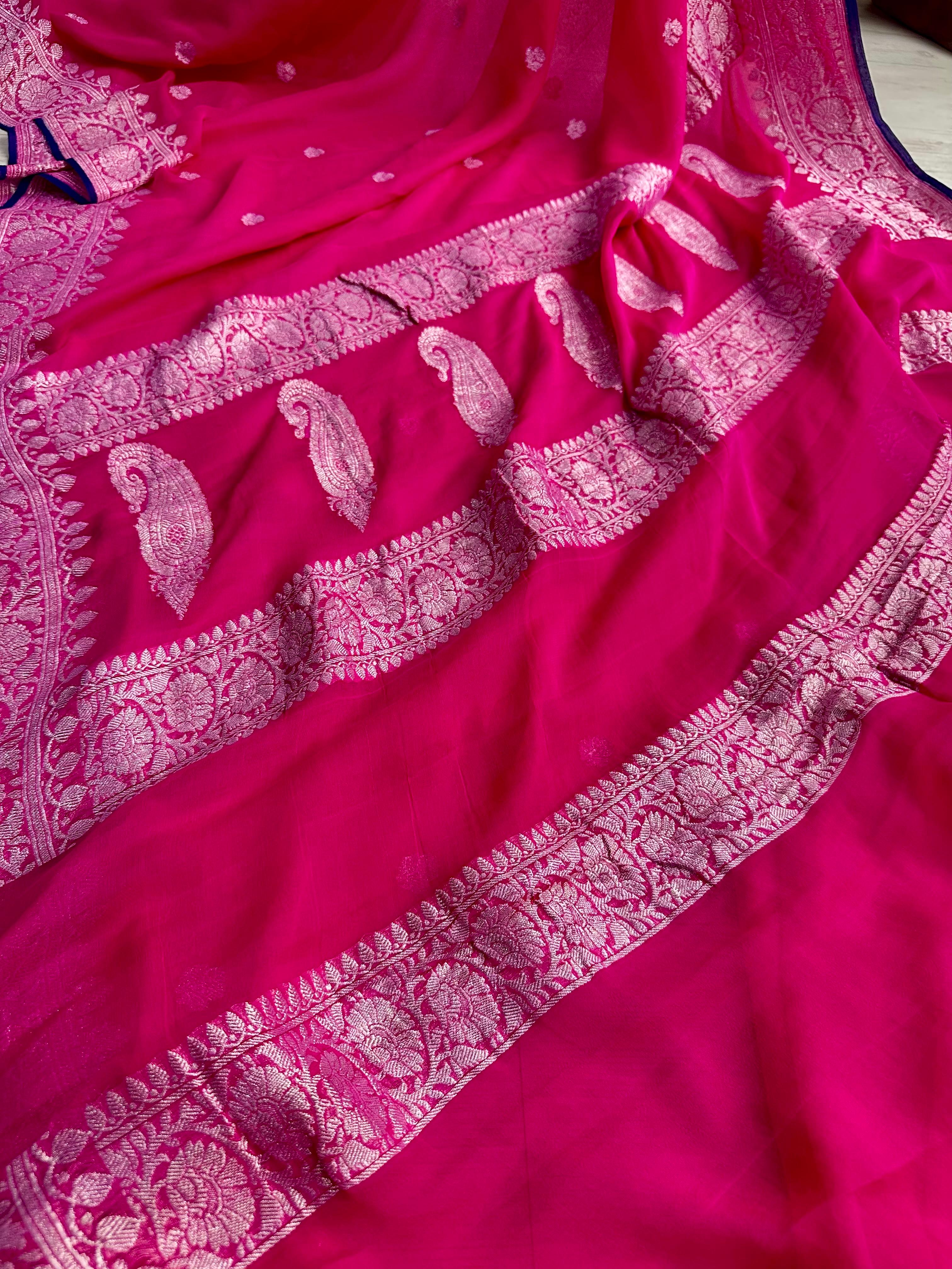 Pink benarasi pure chiffon saree