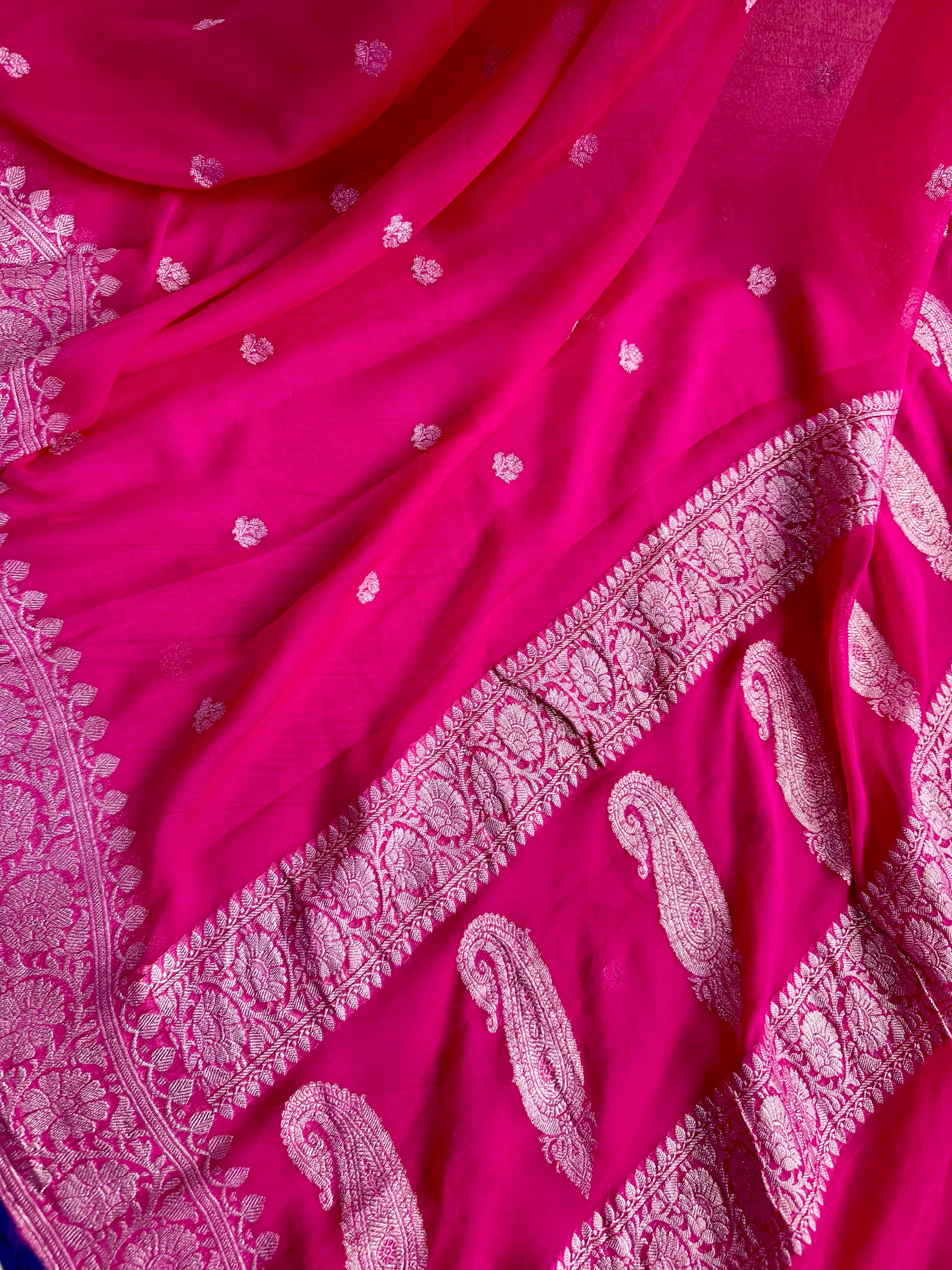 Pink benarasi pure chiffon saree