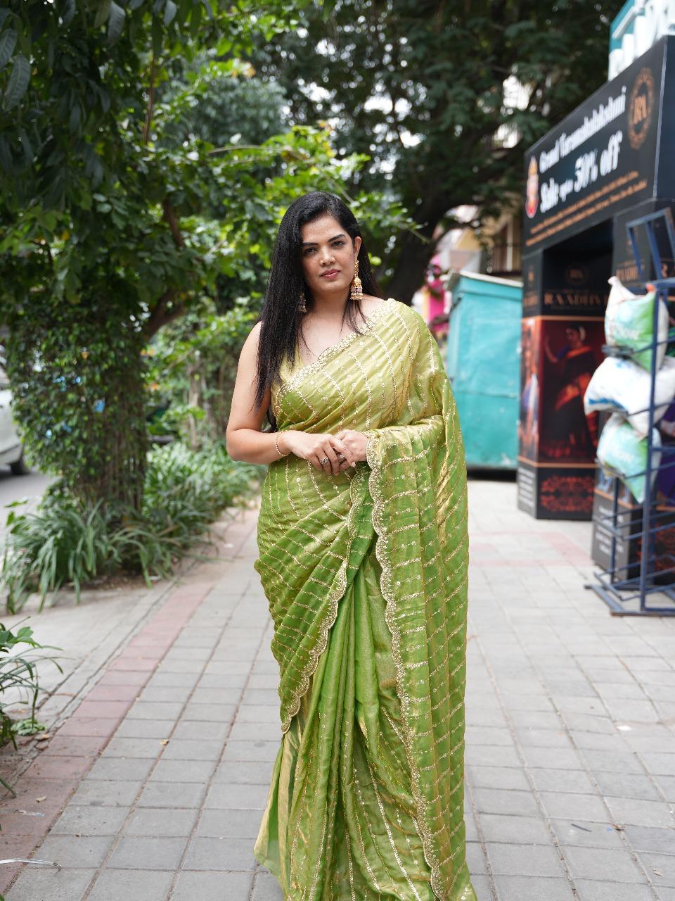 Elegant Organza Tissue Party Wear Saree | Lightweight Designer Saree for Weddings & Festive Occasions(organza tissue-09)