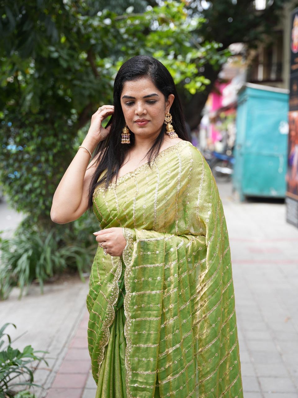 Elegant Organza Tissue Party Wear Saree | Lightweight Designer Saree for Weddings & Festive Occasions(organza tissue-09)