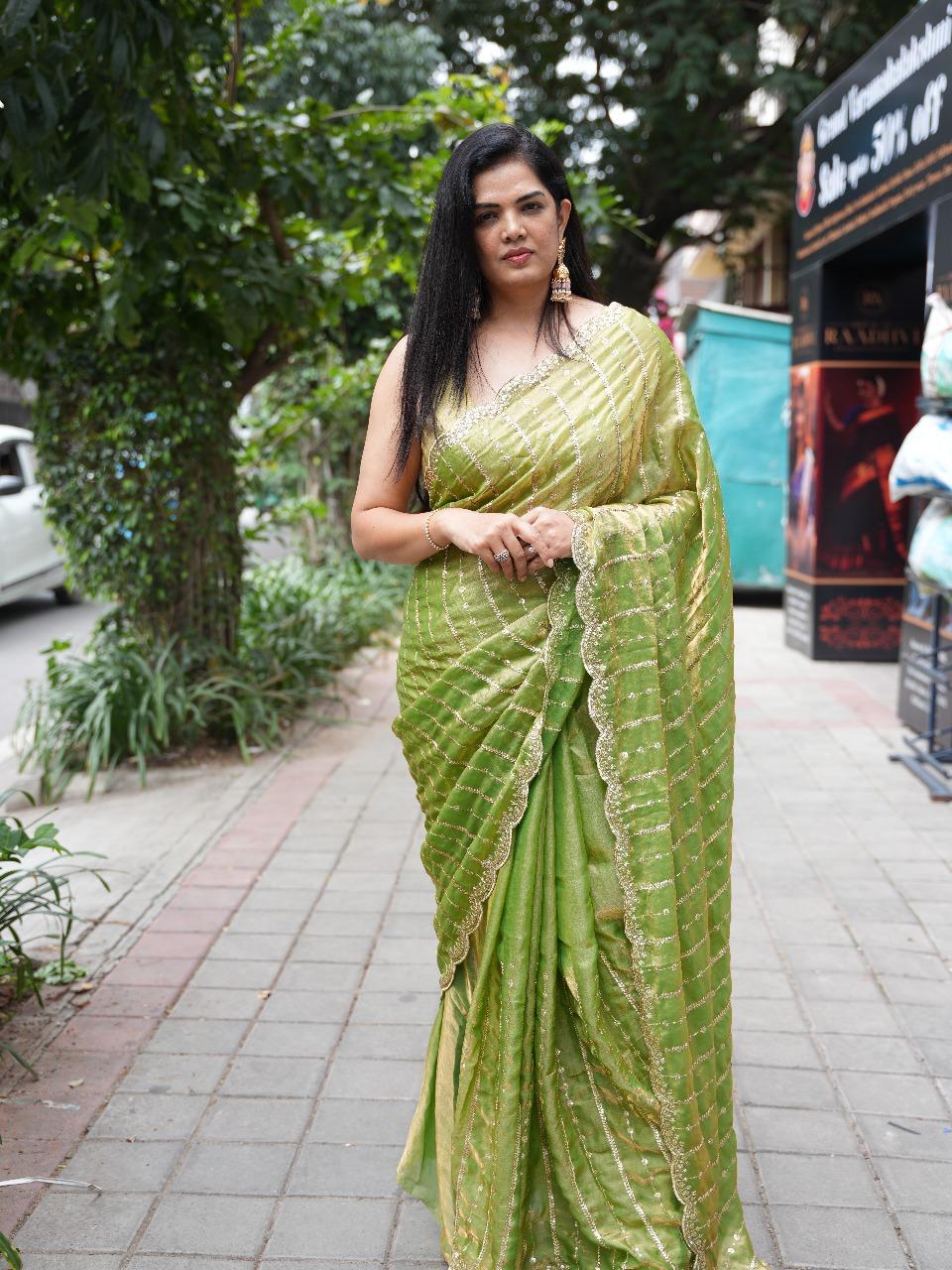 Elegant Organza Tissue Party Wear Saree | Lightweight Designer Saree for Weddings & Festive Occasions(organza tissue-09)