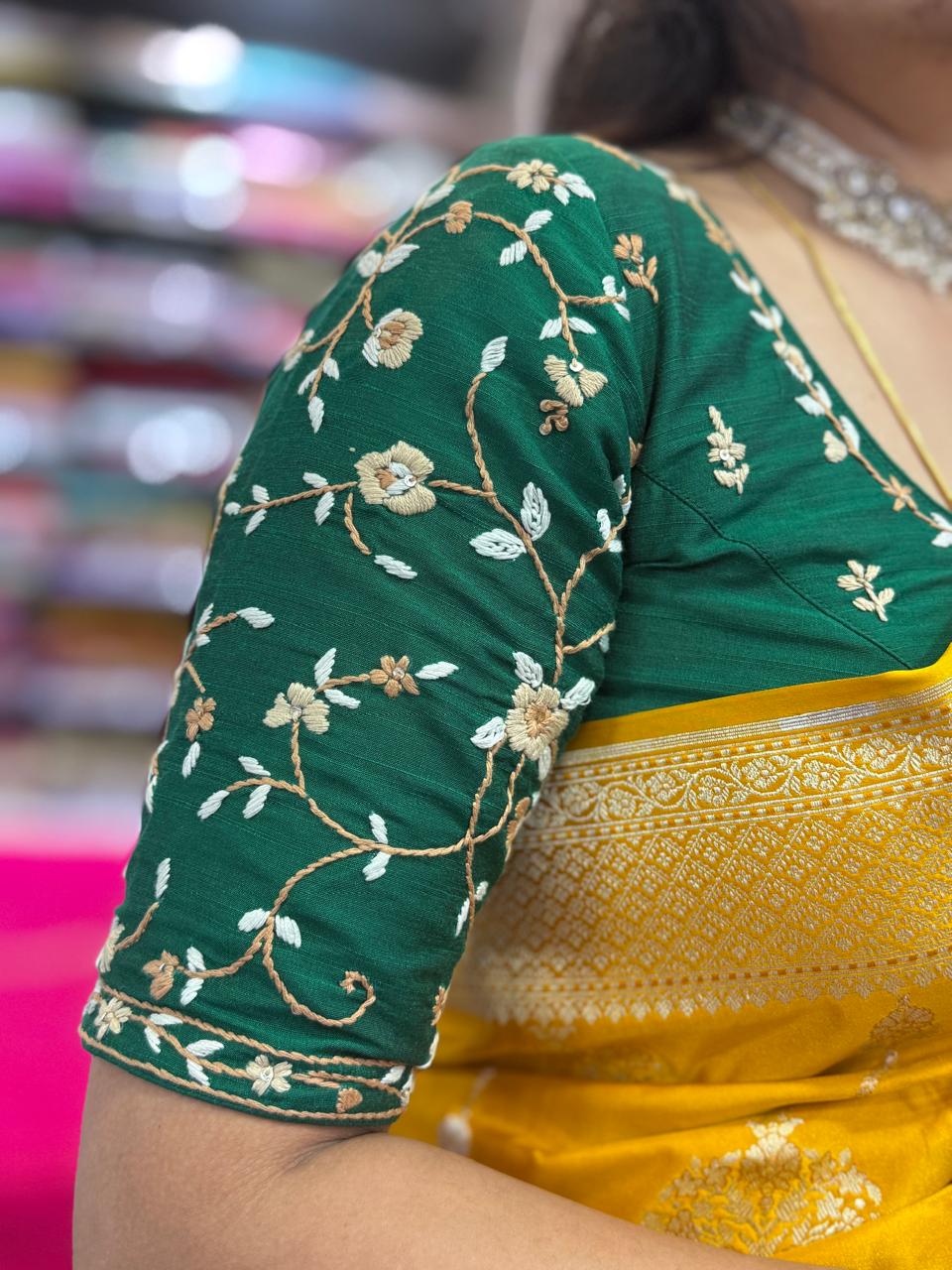 Green Knot Handwork Blouse – Designer Ethnic Partywear,knot handwork-09