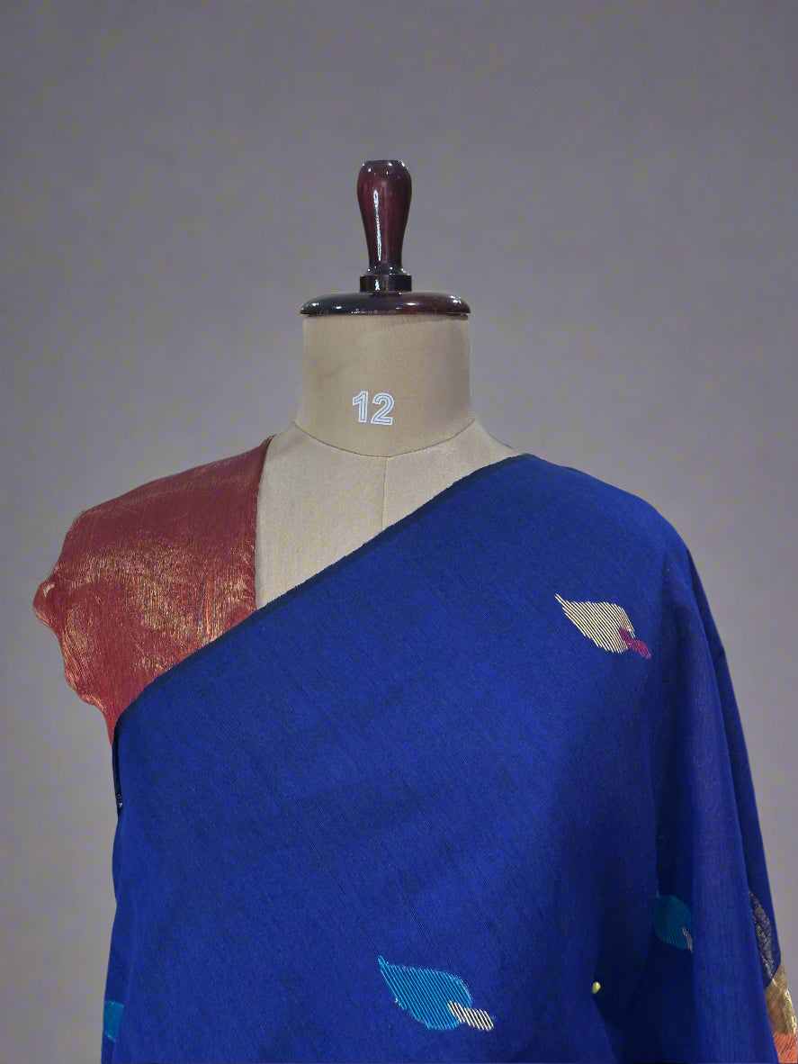 Blue Handloom Pure Linen Jamdani Saree – Lightweight & Graceful