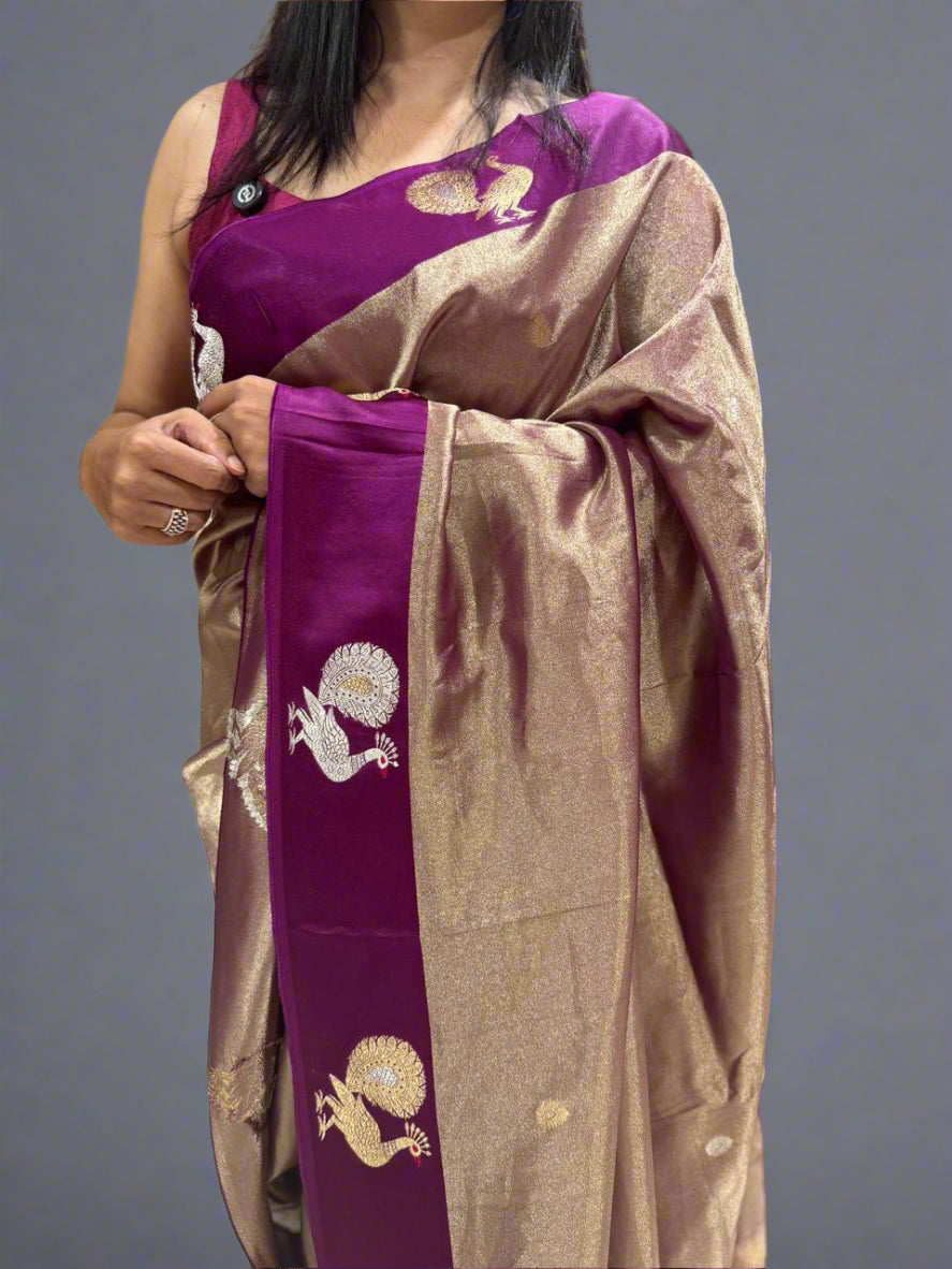 Dark Wine peacock tissue satin border