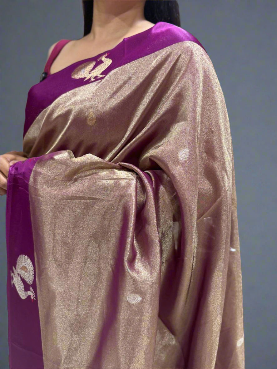 Dark Wine peacock tissue satin border