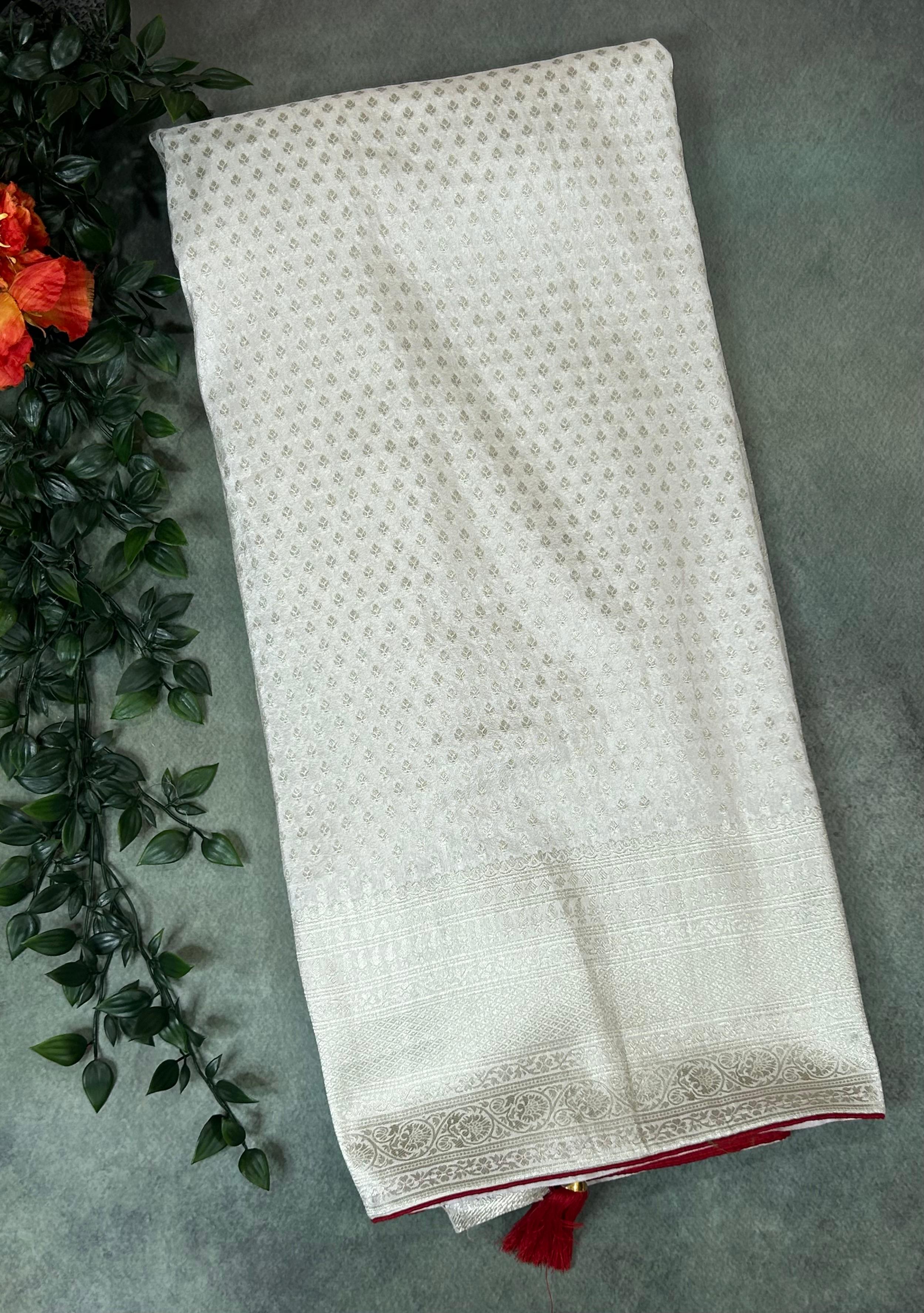 White small Butta party wear with stitched blouse-10 saree