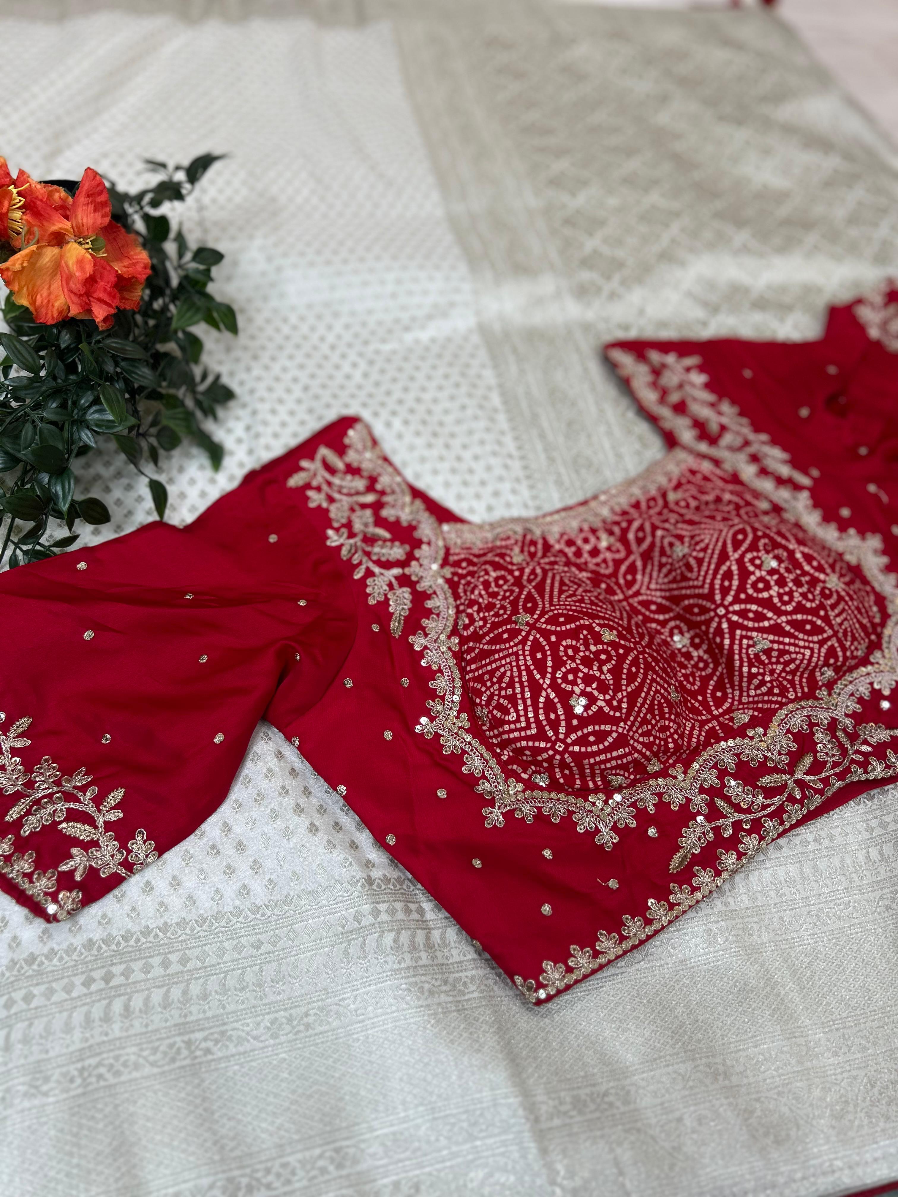 White small Butta party wear with stitched blouse-10 saree