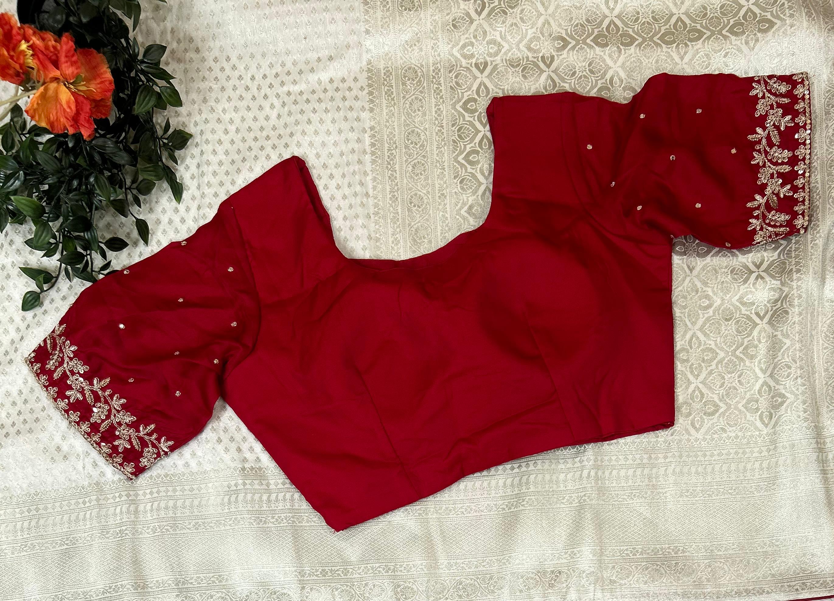 White small Butta party wear with stitched blouse-10 saree