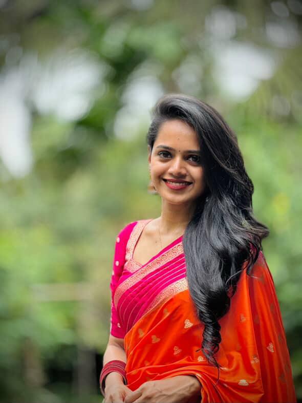 Rajatha - Orange n pink stripes border soft silk saree